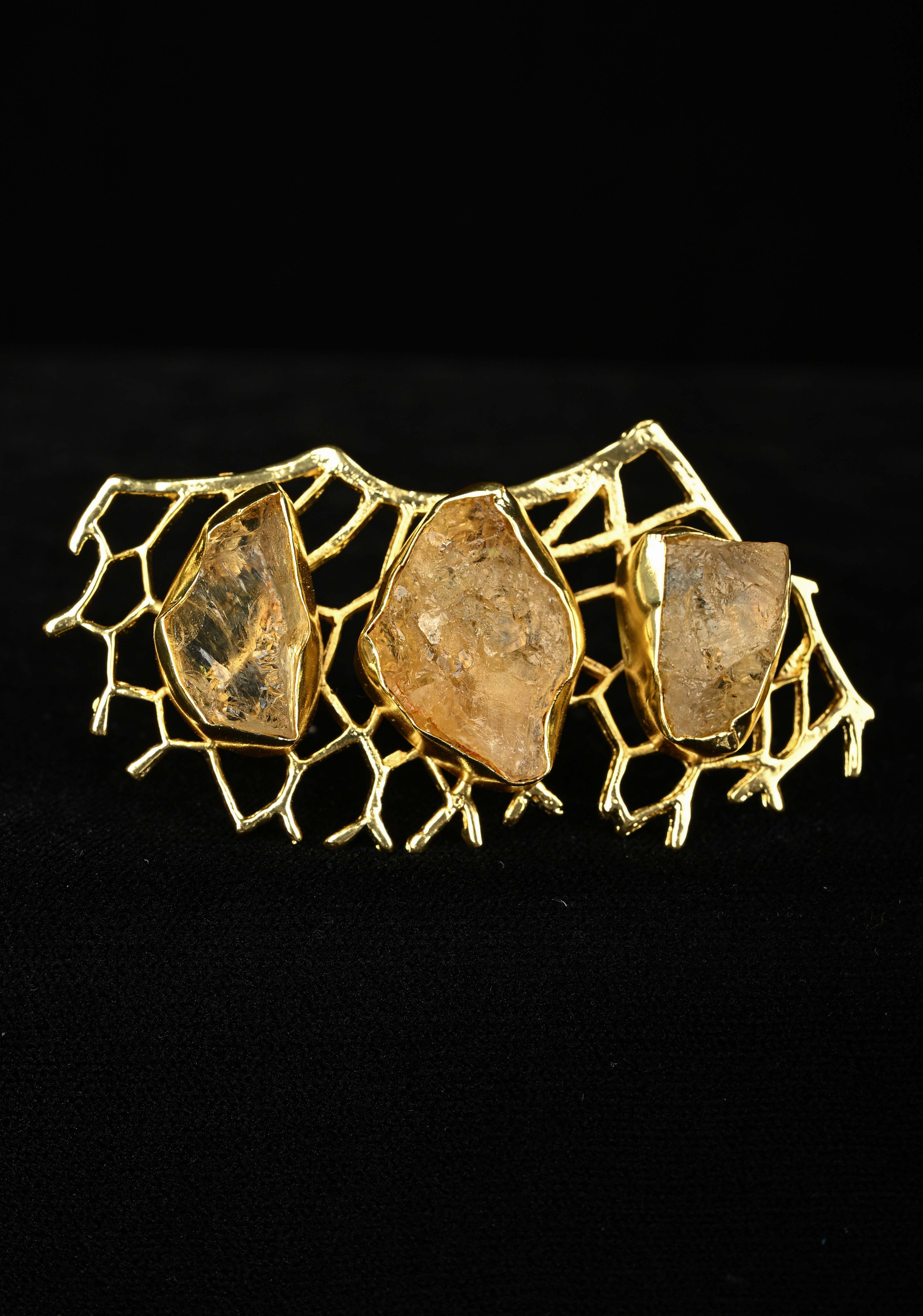 Raw Citrine Cluster Stone Web Cocktail Adjustable Ring | Shobitam