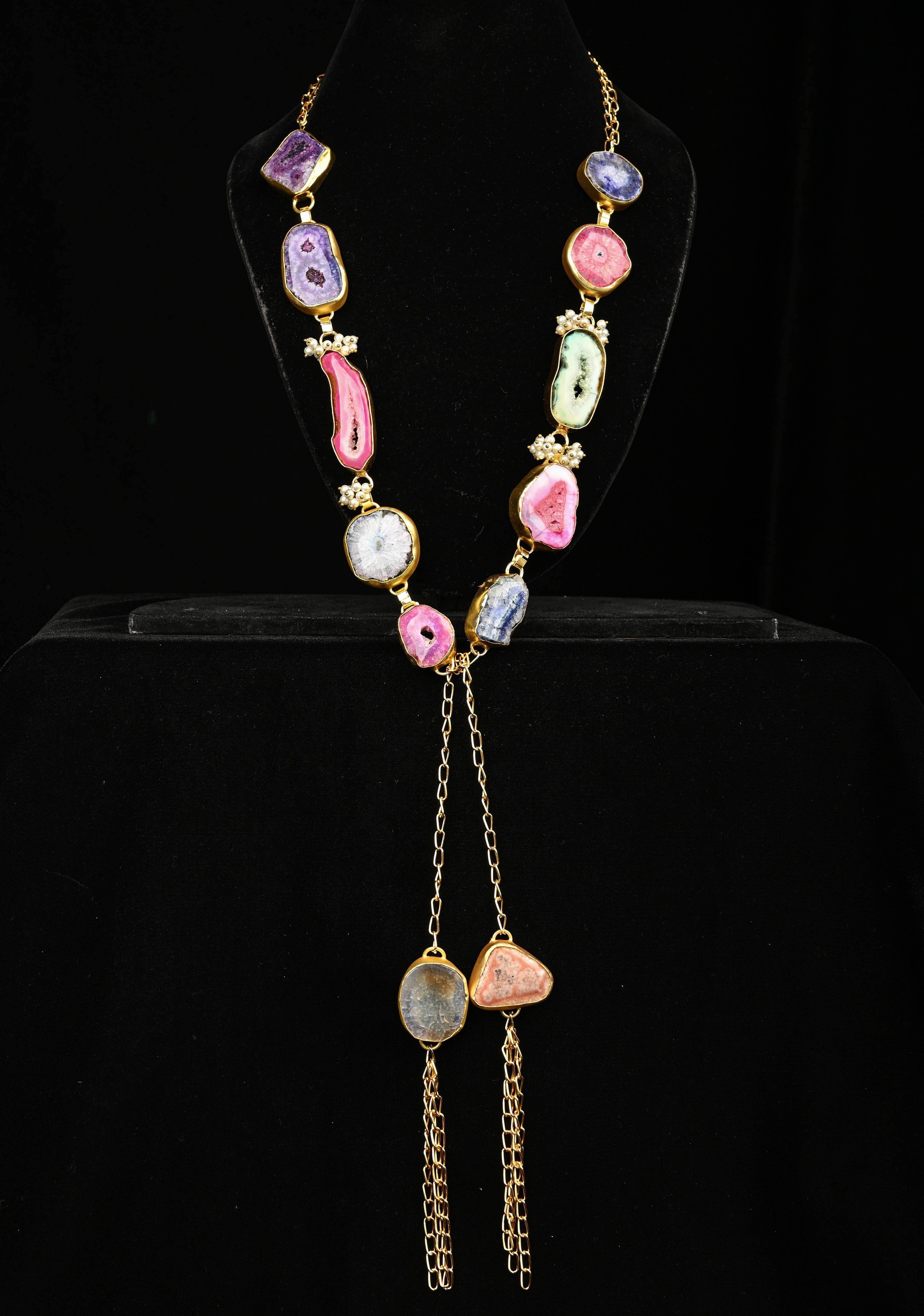 Multi Agates Gemstone 2 Styles -  Tie-Style and Loose Ends  Necklace | Shobitam