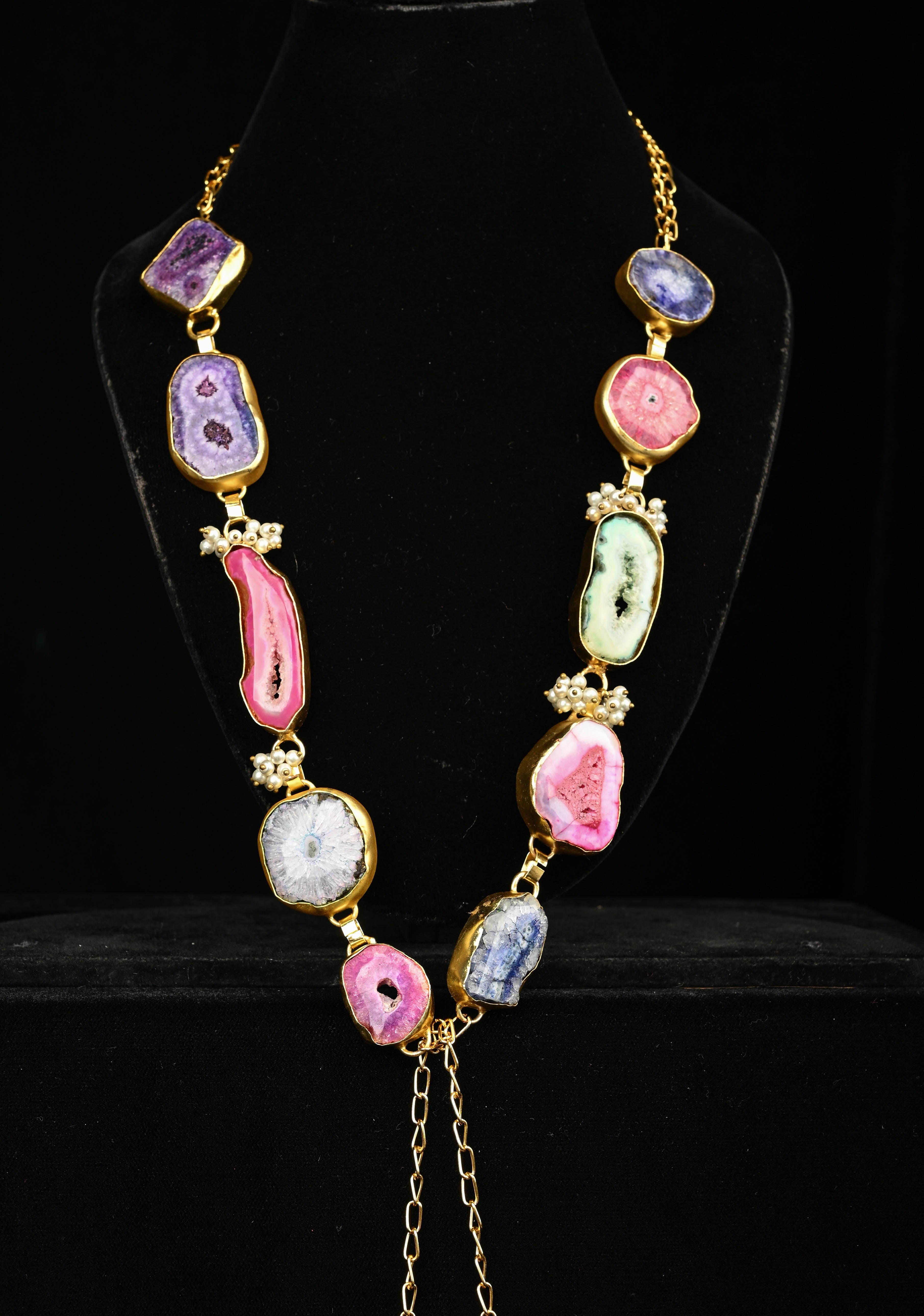 Multi Agates Gemstone 2 Styles -  Tie-Style and Loose Ends  Necklace | Shobitam