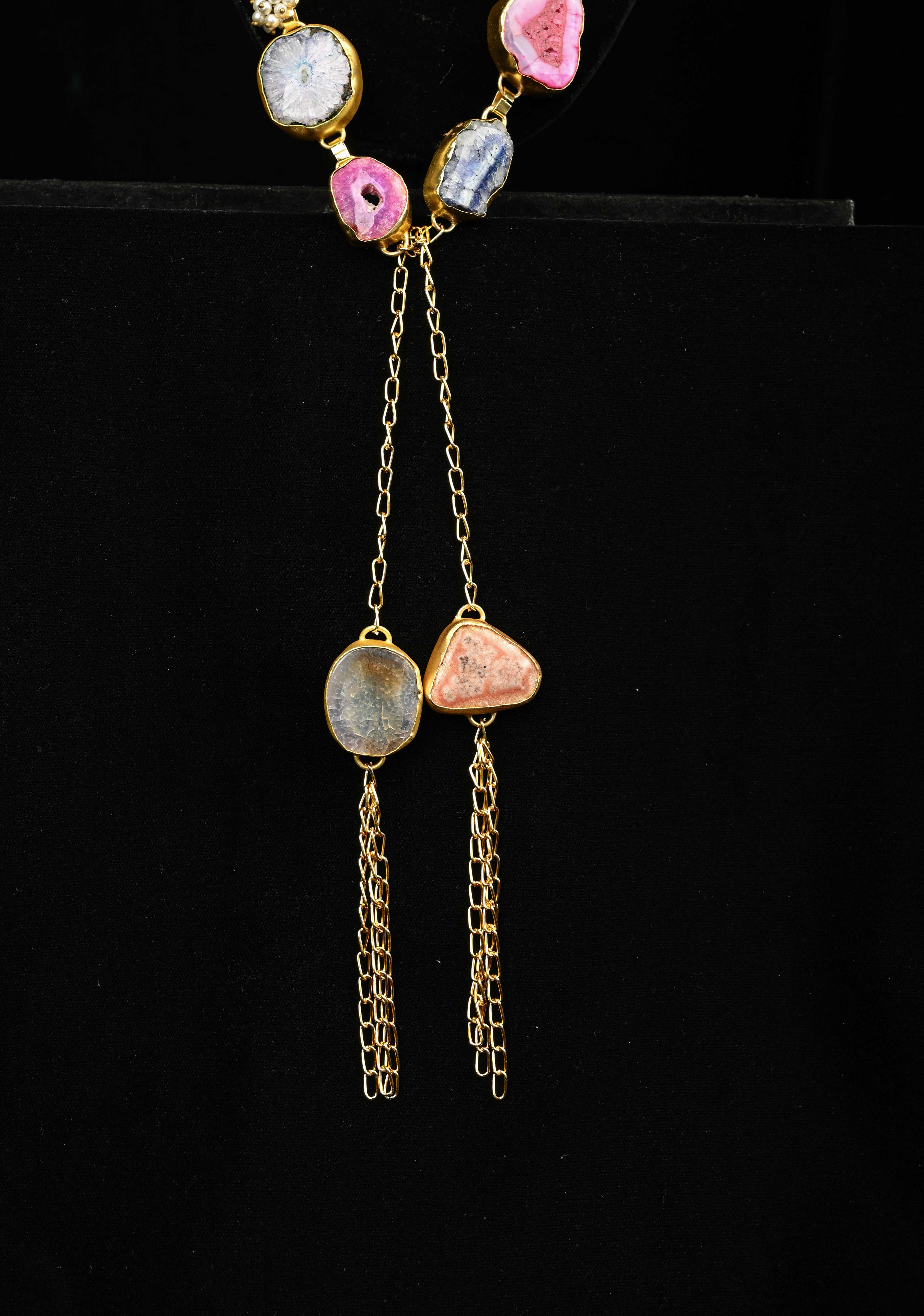 Multi Agates Gemstone 2 Styles -  Tie-Style and Loose Ends  Necklace | Shobitam