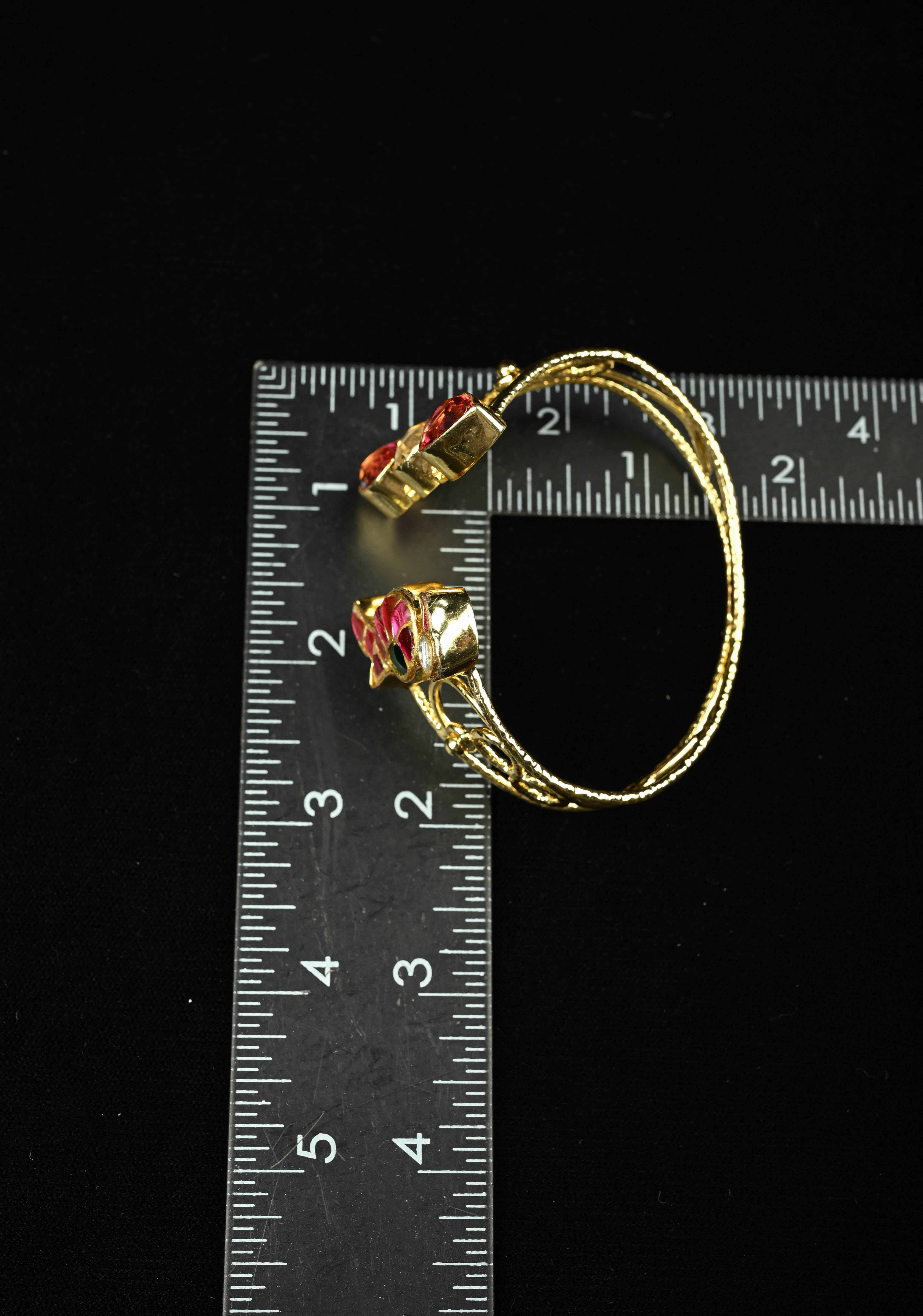 Adjustable Handcuff Bracelet With Pachi Kundan parrot , and glass stones | Shobitam
