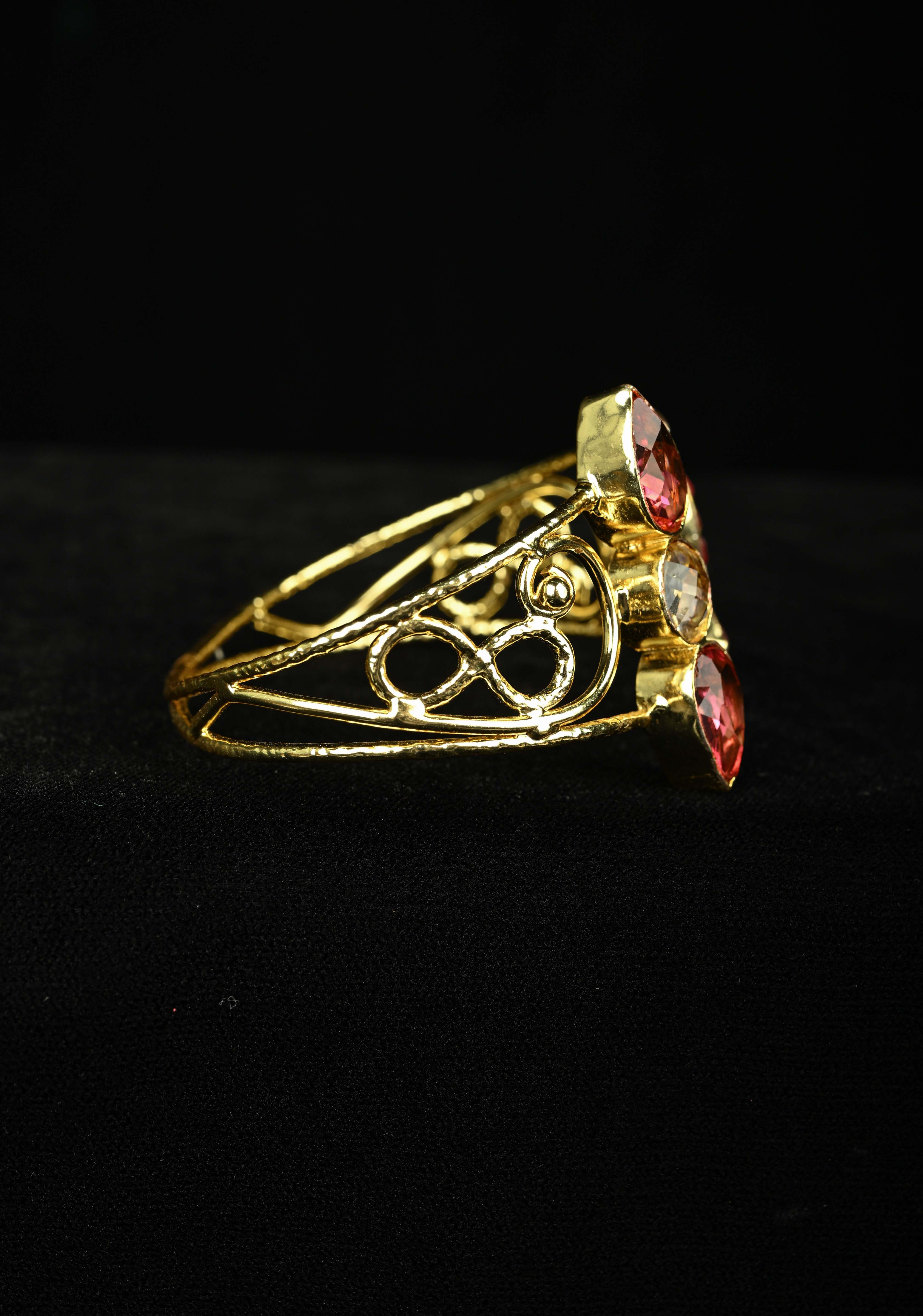 Adjustable Handcuff Bracelet With Pachi Kundan parrot , and glass stones | Shobitam