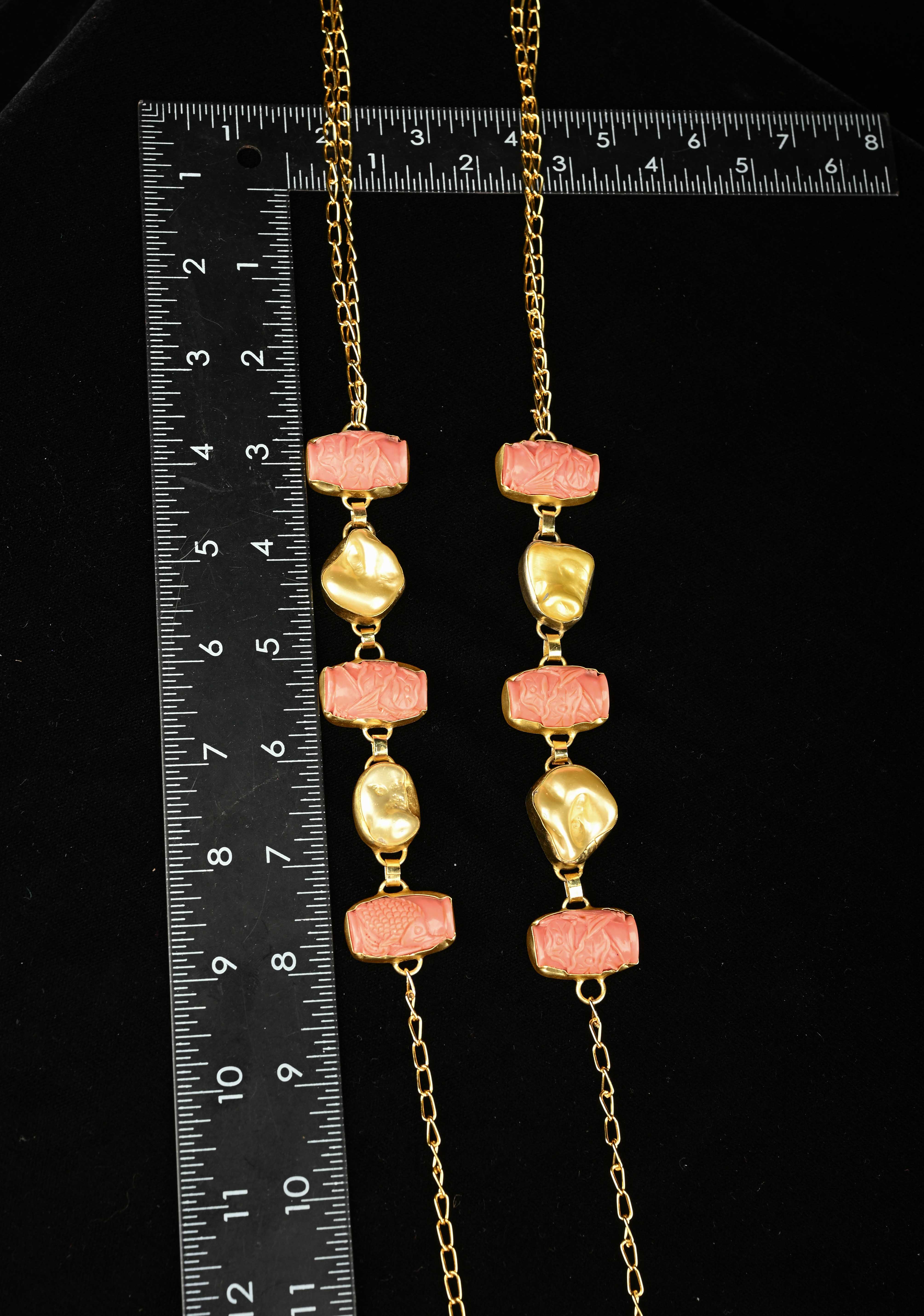 Yellow Pearl Tie Necklace with  Carved Embellishments | Shobitam