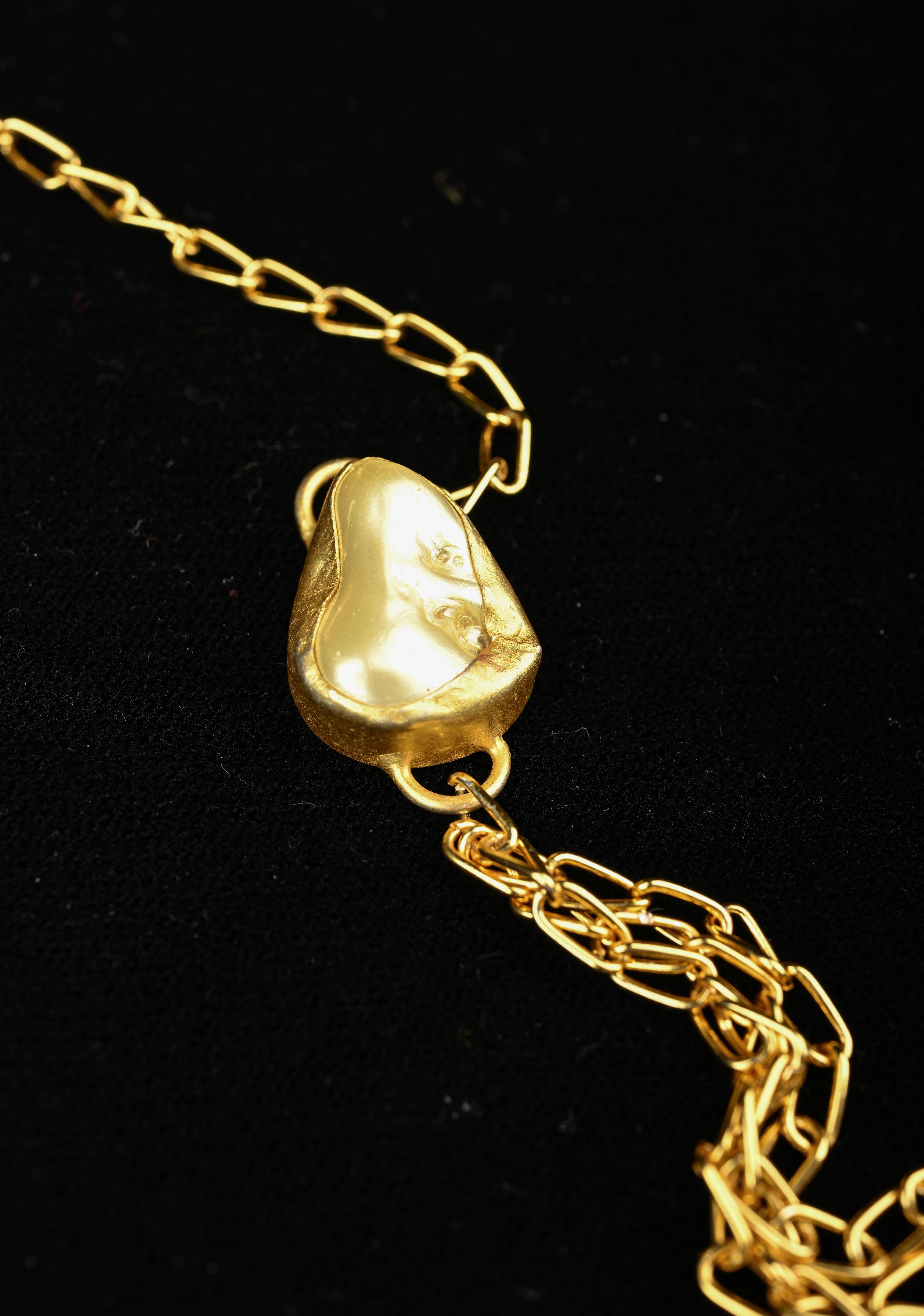 Yellow Pearl Tie Necklace with  Carved Embellishments | Shobitam