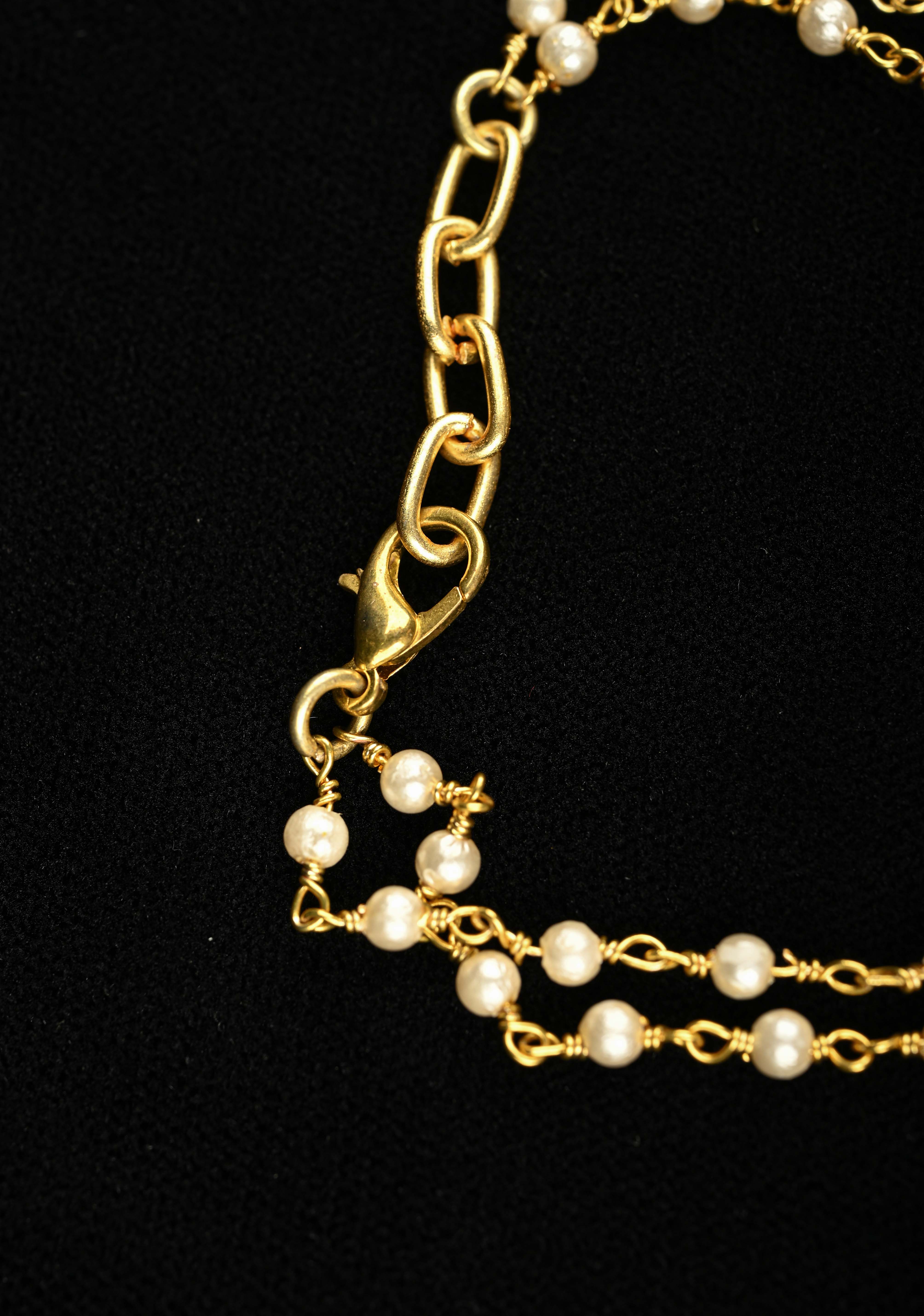 Haathphool Ring Bracelet With Pearls 2 Strand bracelet / Haathphool - 1 piece | Shobitam
