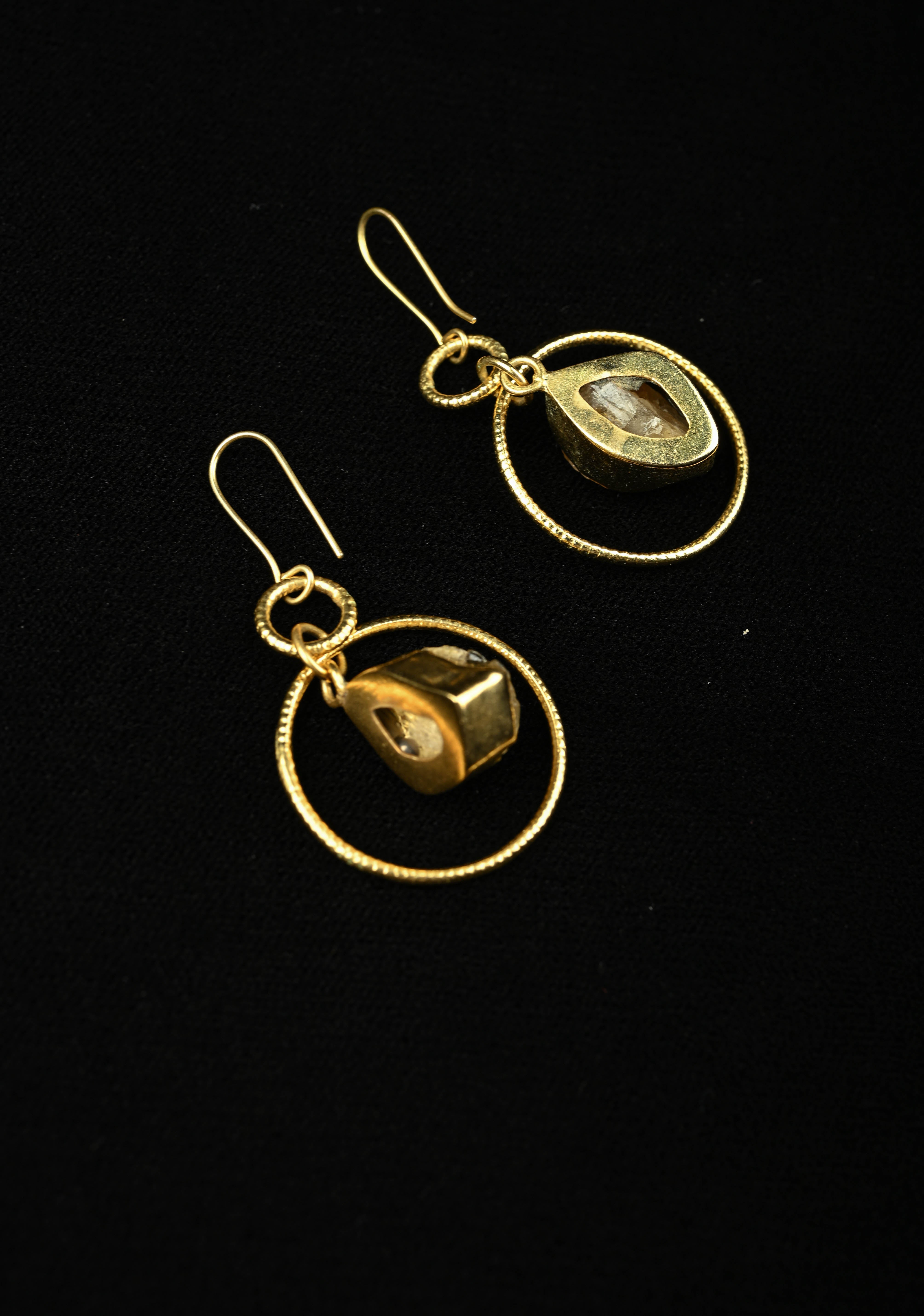 Amber Glow: Handcrafted Raw Citrine Dangle Earrings | Shobitam