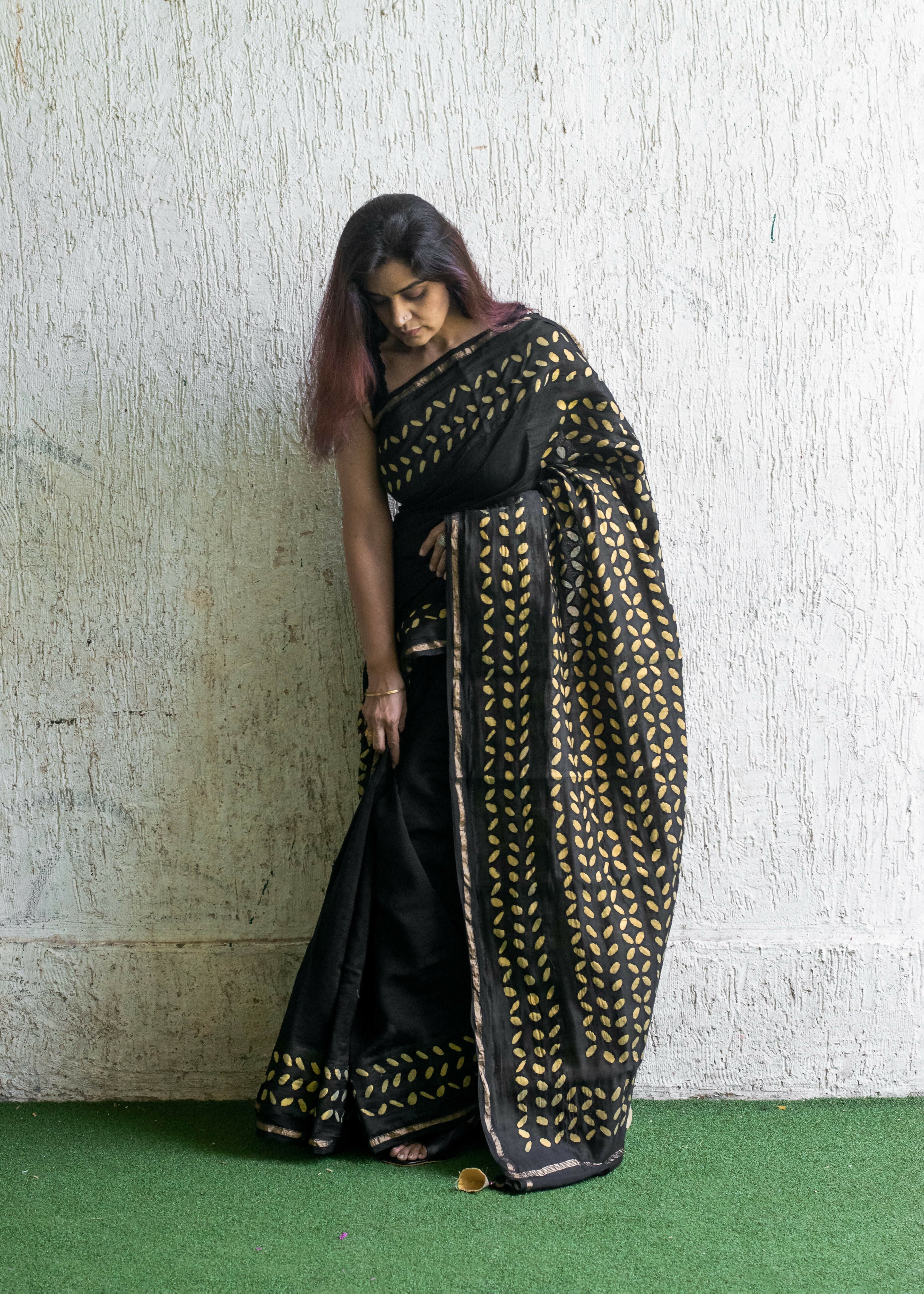Nightfall Applique Work Chanderi Saree | Shobitam