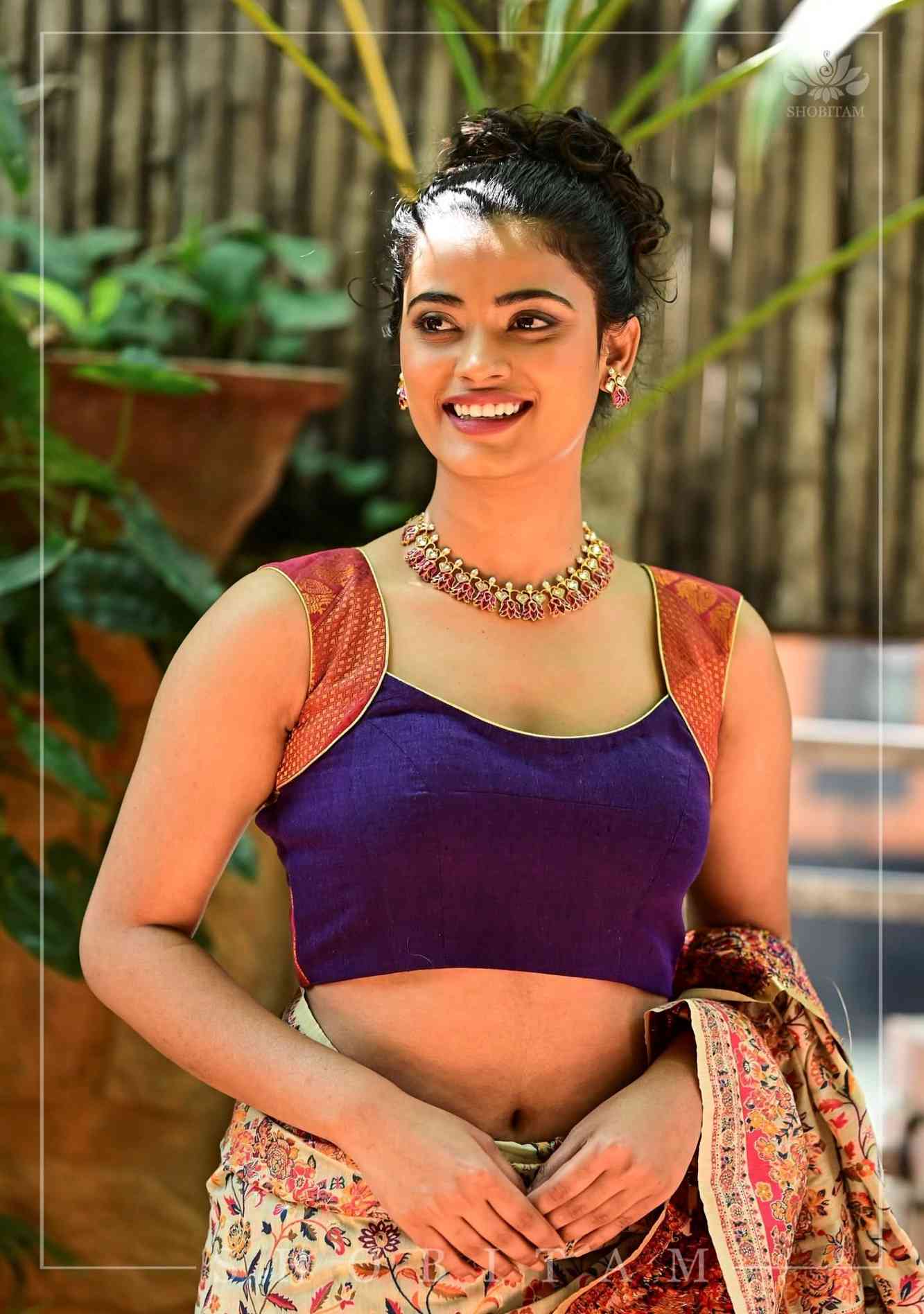 Deep Violet Shoulder band blouse in Narayanpet Cotton