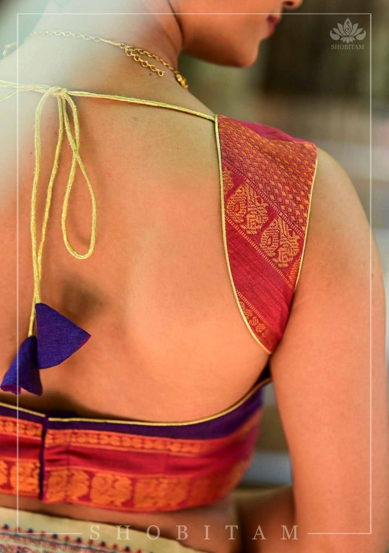 Deep Violet Shoulder band blouse in Narayanpet Cotton