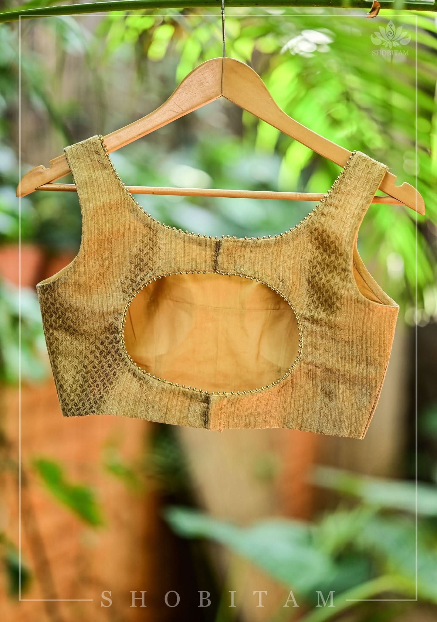 Gold Brocade Cutout back blouse | Shobitam