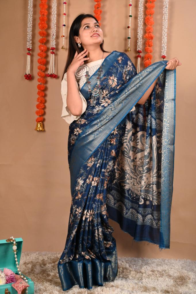 Floral Georgette Jacquard Bordered With Over All Floral Zari Emblished Wrap in one minute saree