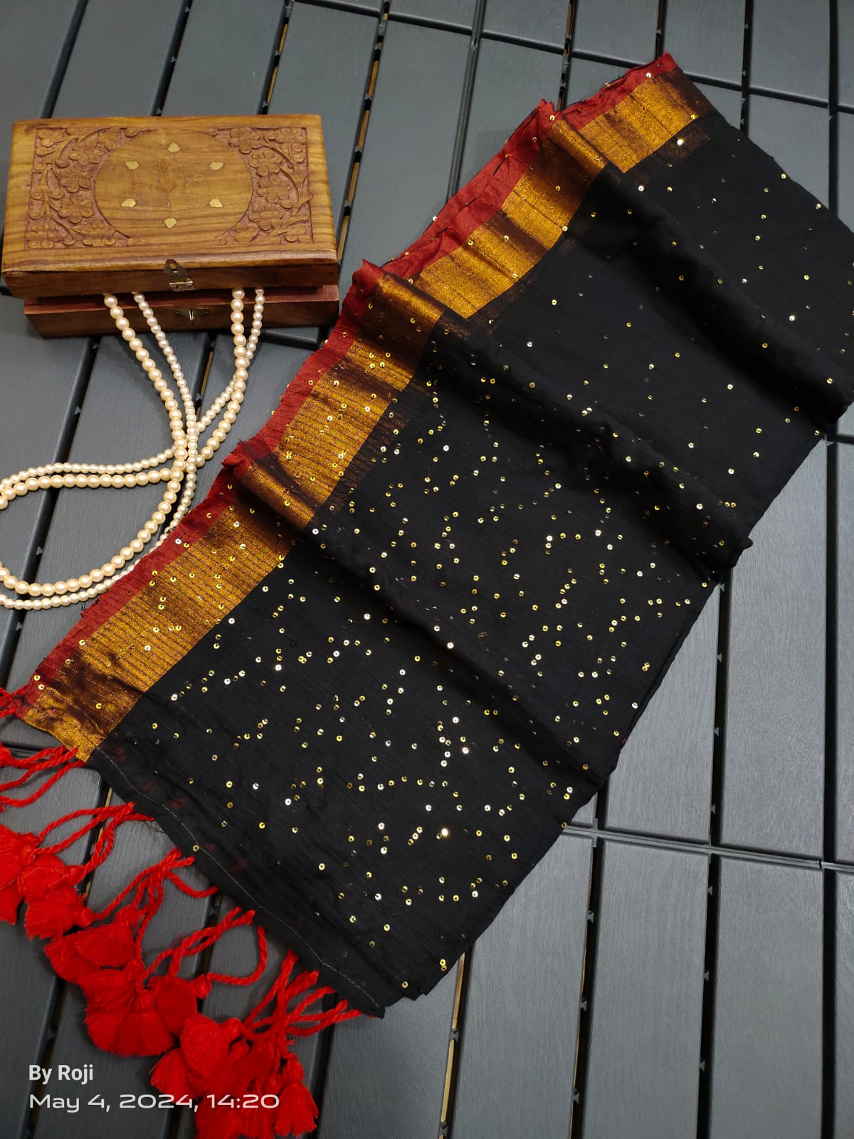 Beautiful Party Style Mulmul Cotton silk With Sequin Overall & Zari Woven Border Tassel on palla Ready To Wear Saree