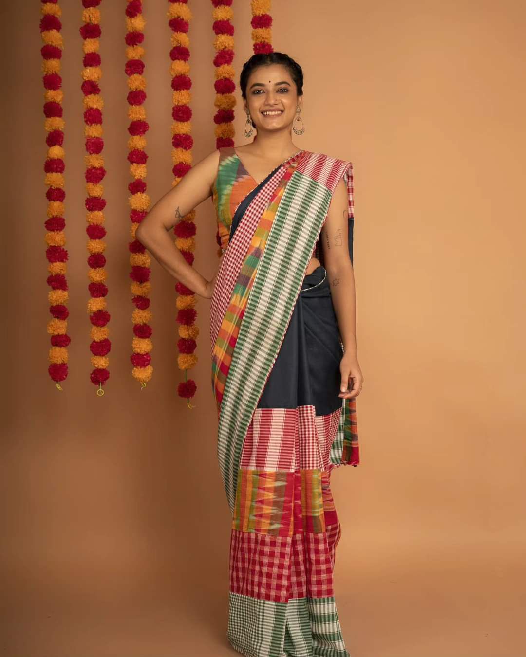 Pure Cotton Bengali Style Gadwal  Checks On Palla And  At Bottom Ready To Wear Saree