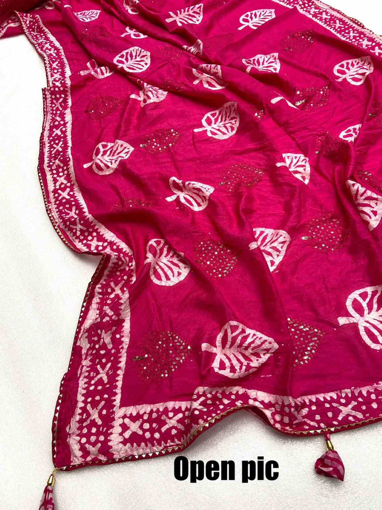 Soft Cotton Pink Batik Printed All Over With Seqance Work Butta & Rich Look Latkan Wrap in 1 minute saree