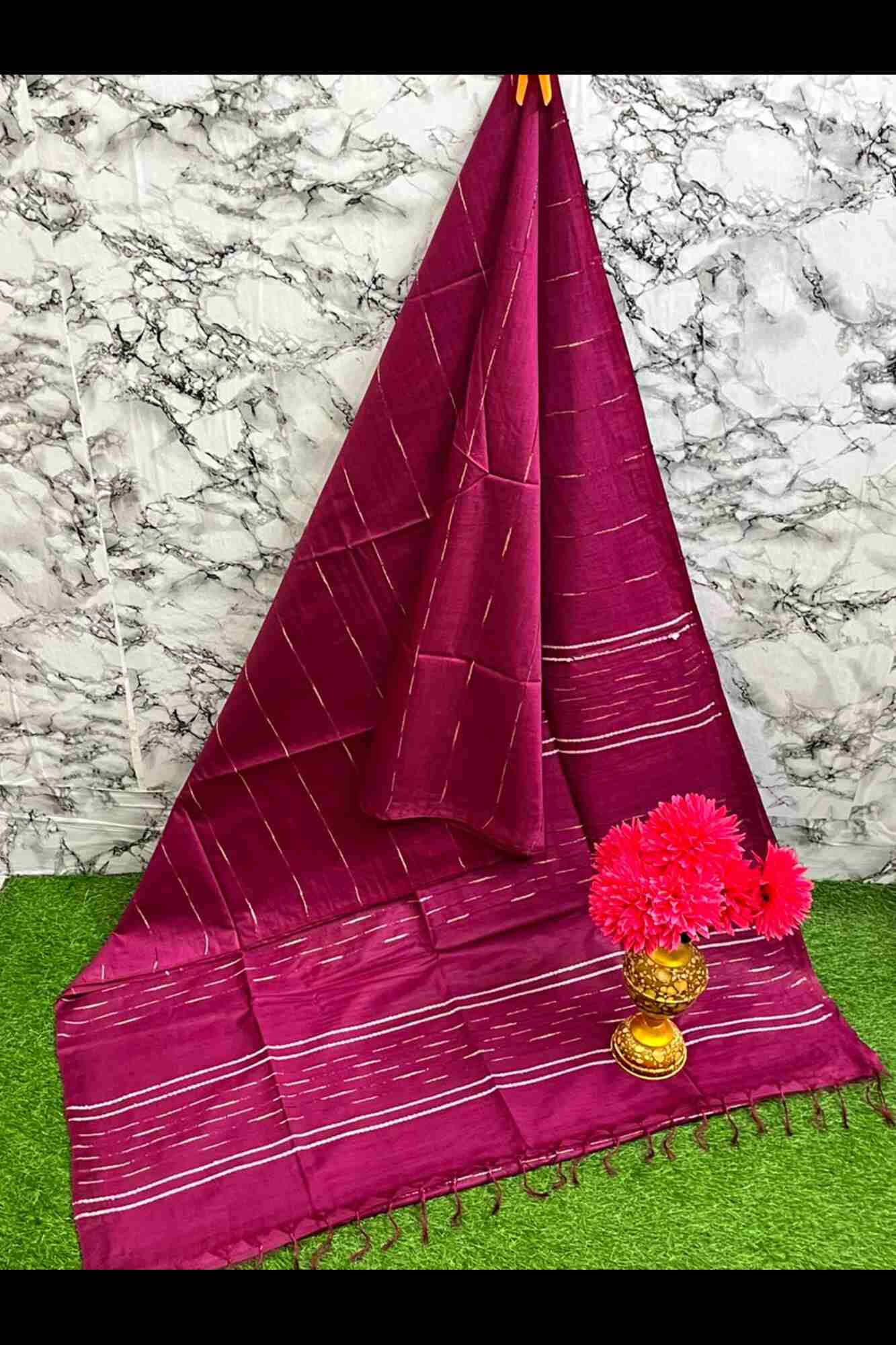 Beautiful Pink Kota Silk With Thread Weave With Tassel Pallu Wrap in 1 minute saree