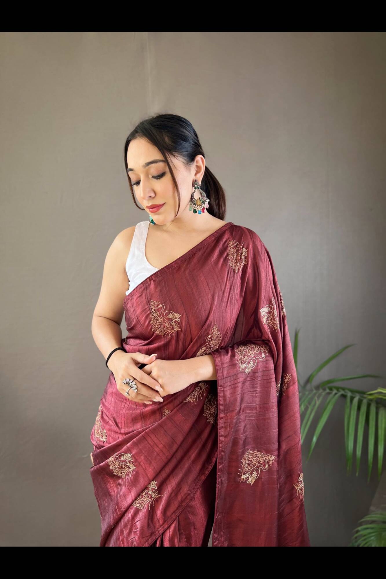 Maroon Cotton Silk  Zari Golden Embroidery With Piping And Tassel On Pallu Wrap in 1 minute Saree