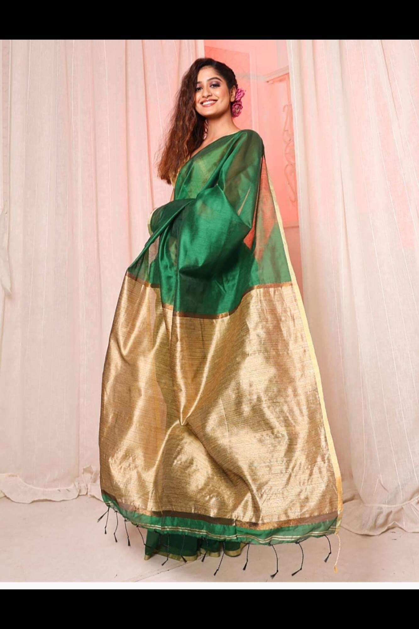 Beautiful Traditional Zari Weave Pallu With Border Pure Cotton silk Ready To Wear Saree