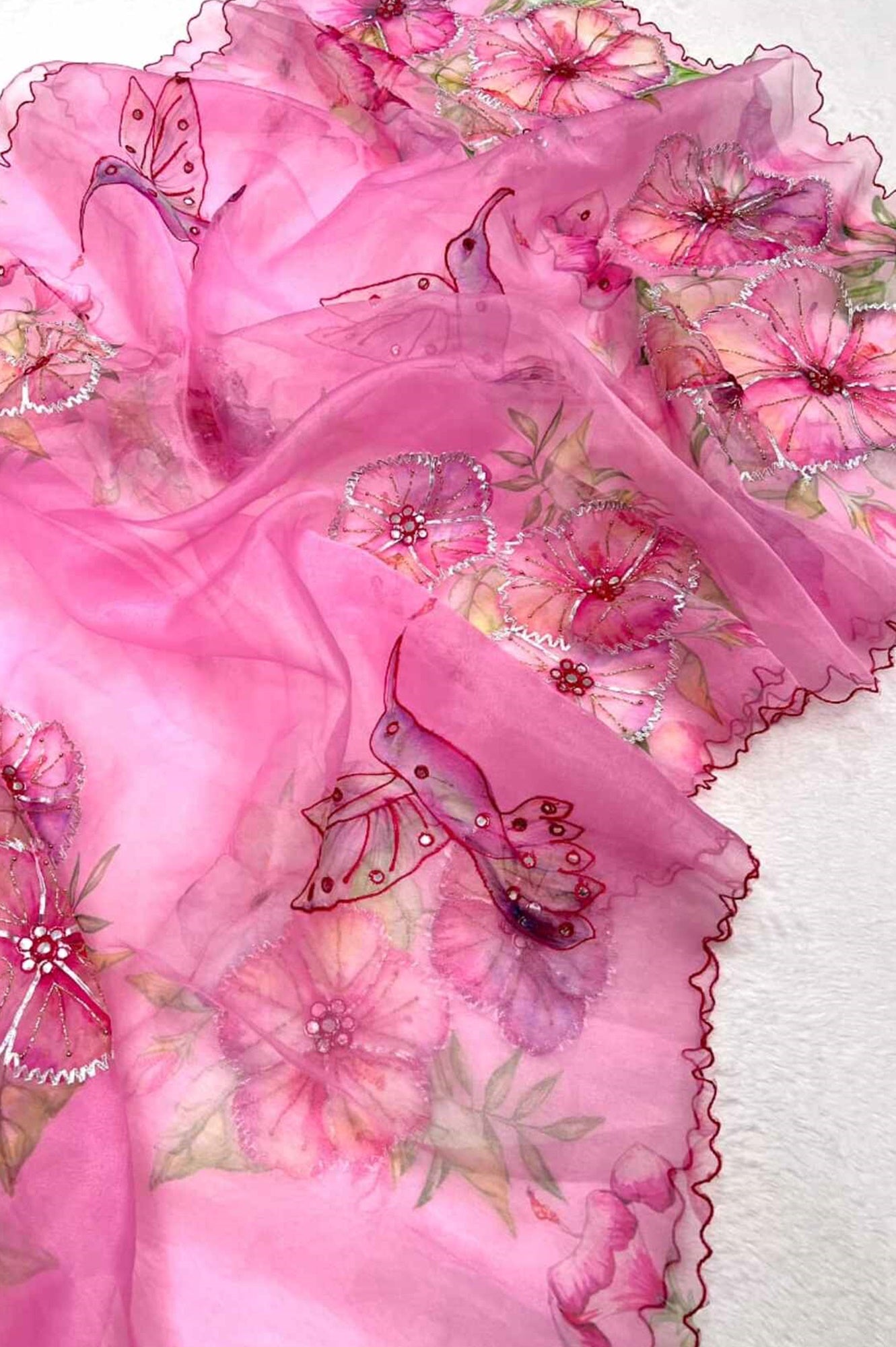 Soft Organza Digital Floral Print With Khatli & Gota Hand work & Aarco Thread emboidered Bordered  Pre Drape Saree