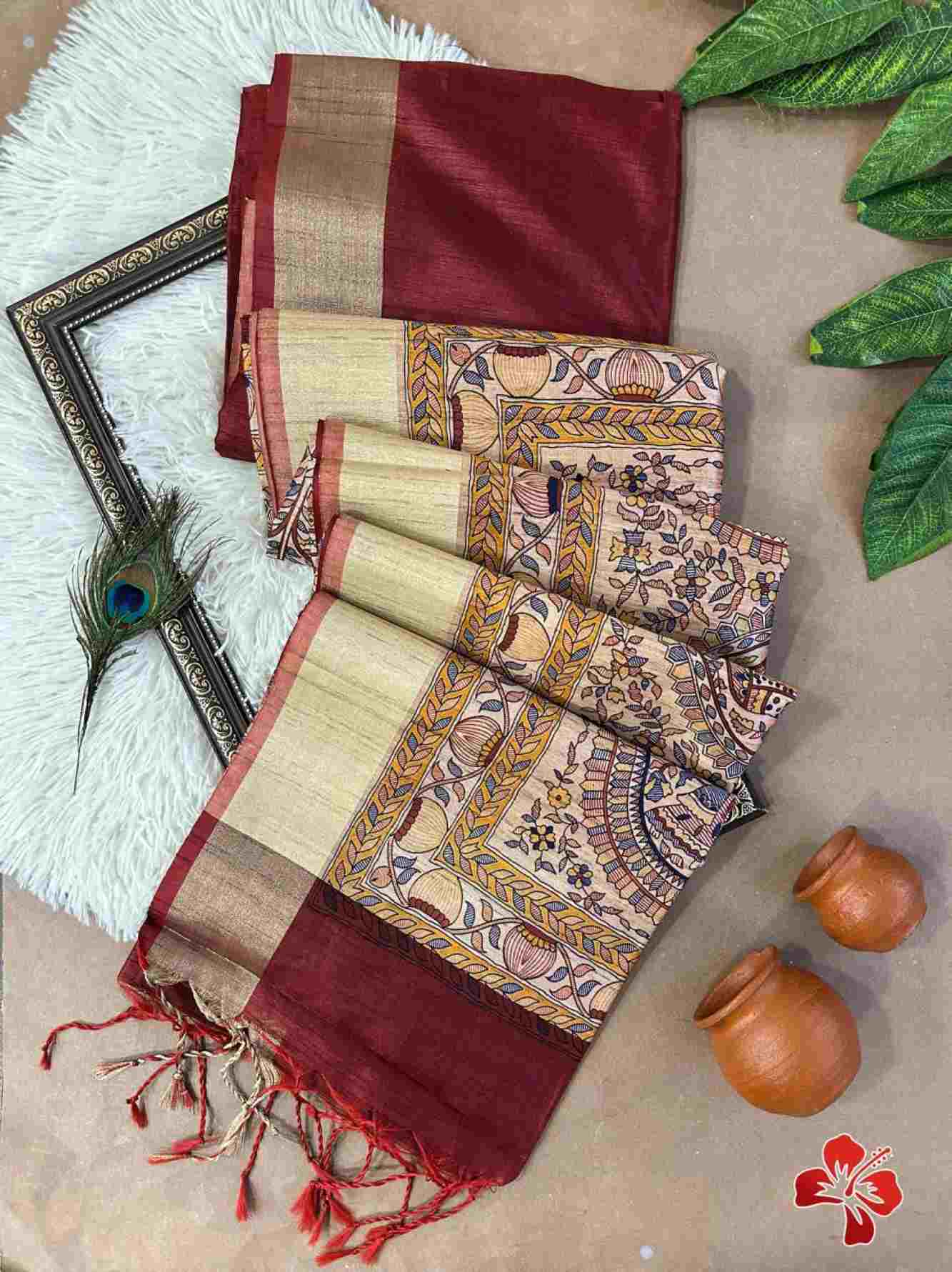 Soft Khadi Silk With Madhubani Printed & Zari Weave Bordered Pre Drape Saree