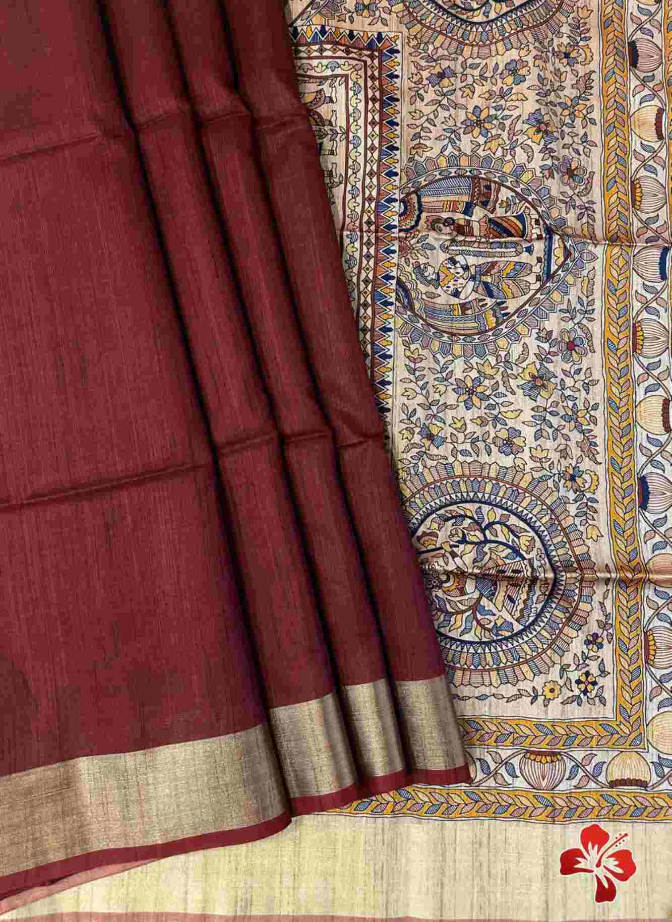 Soft Khadi Silk With Madhubani Printed & Zari Weave Bordered Pre Drape Saree