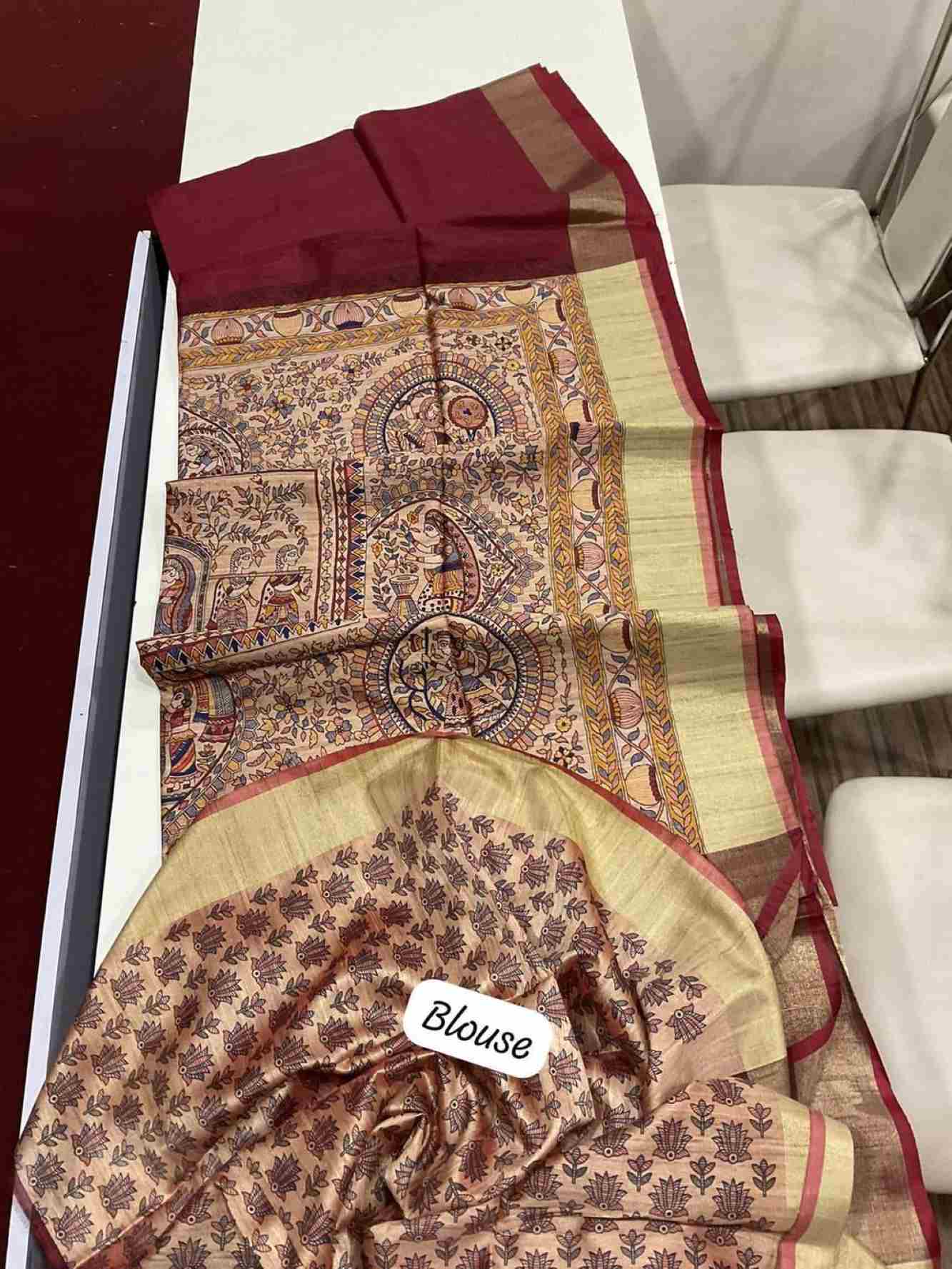 Soft Khadi Silk With Madhubani Printed & Zari Weave Bordered Pre Drape Saree