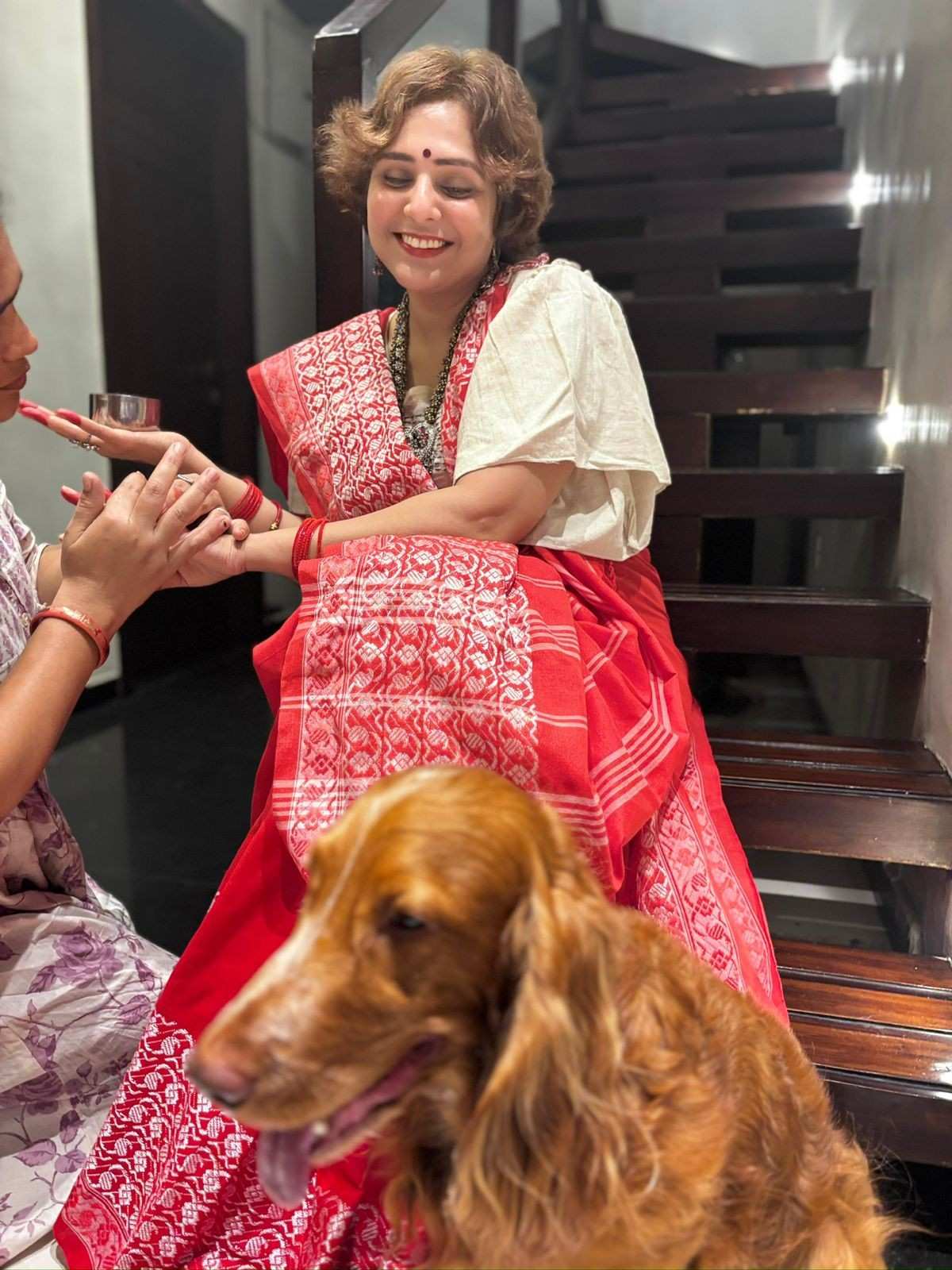 Red Traditional Bengali Cotton With  Begampuri Naksha Border & Handloom Wrap In One Minute Saree