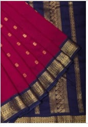 Wine Red Cotton Silk Saree with Zari Butta and Contrast Zari Border and Pallu Ready To Wear Saree