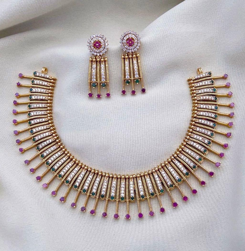 Traditional Ethnic  Gold Plated Fancy Designer Necklace Set with Earrings