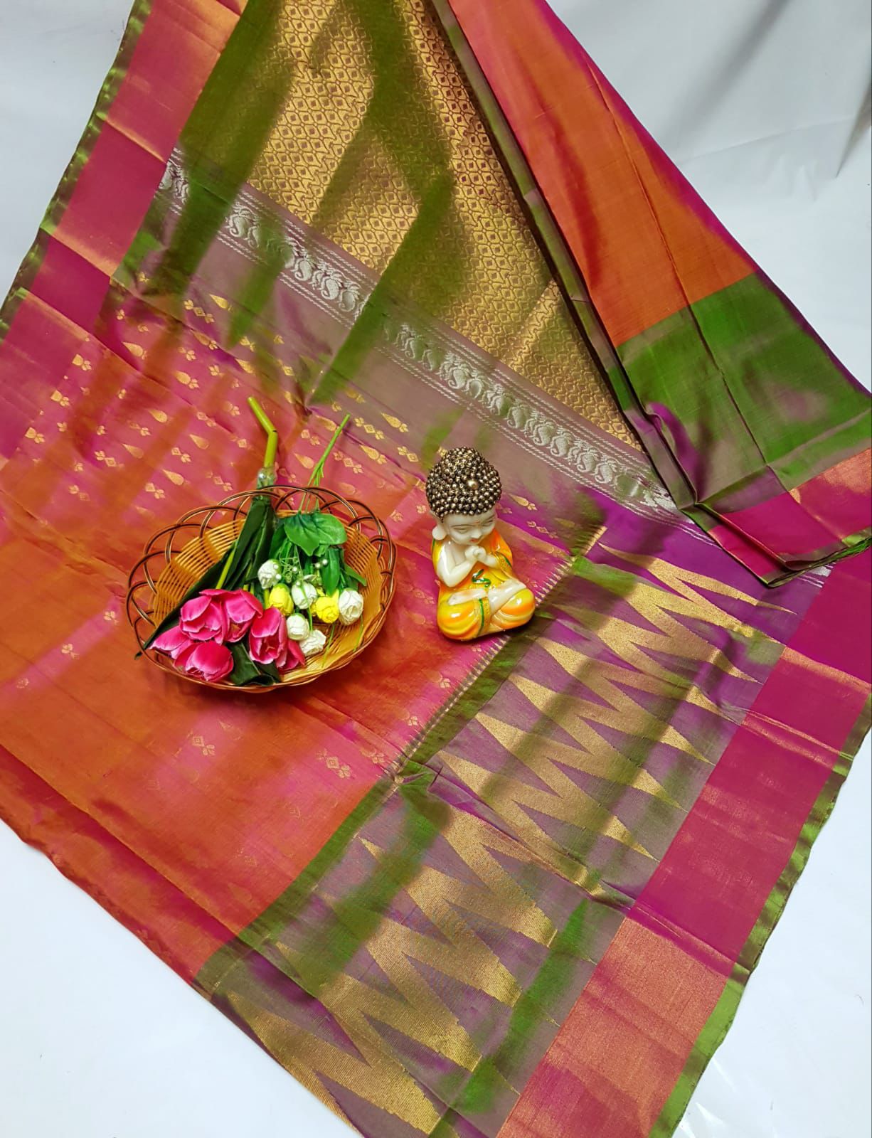 Uppada Pattu Anchulatha Temple Border Pure Silk Overall Zari Weave pre pleated Ready to wear saree (Copy) (Copy)