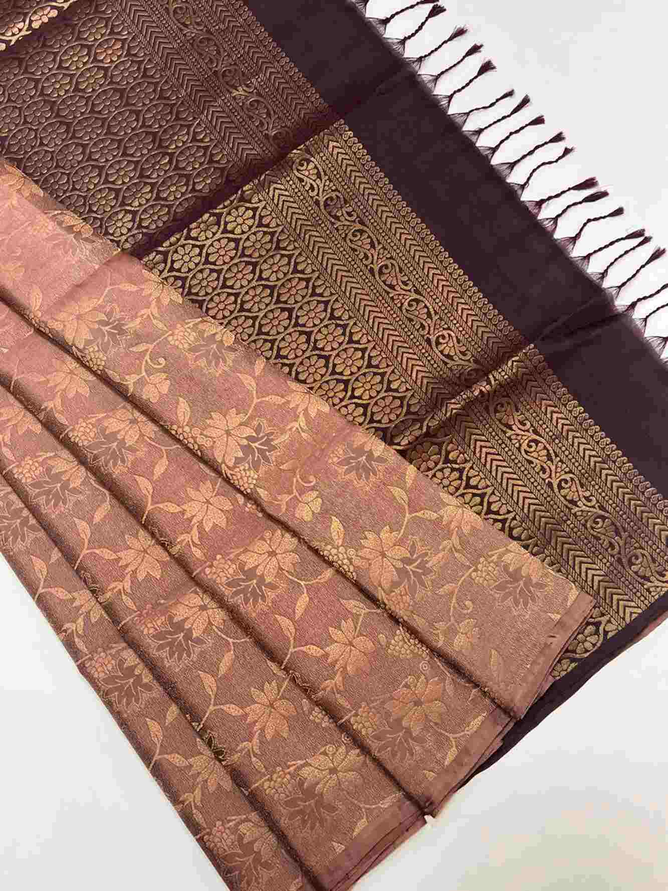 Silk Mark Certificate Kanchipuram Floral Zari Work With Ornate pallu With Tassels Ready To Wear Saree