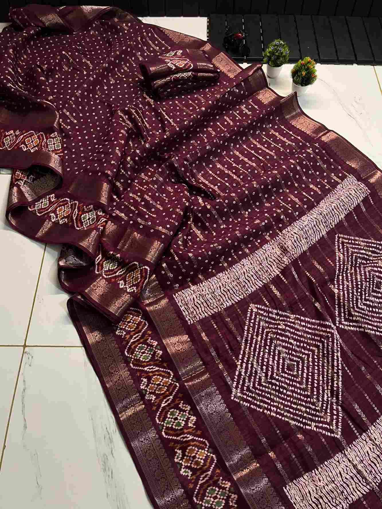 Ikat With Zari Detail Border Bandhej Overall Soft Cotton Silk Pre pleated Saree