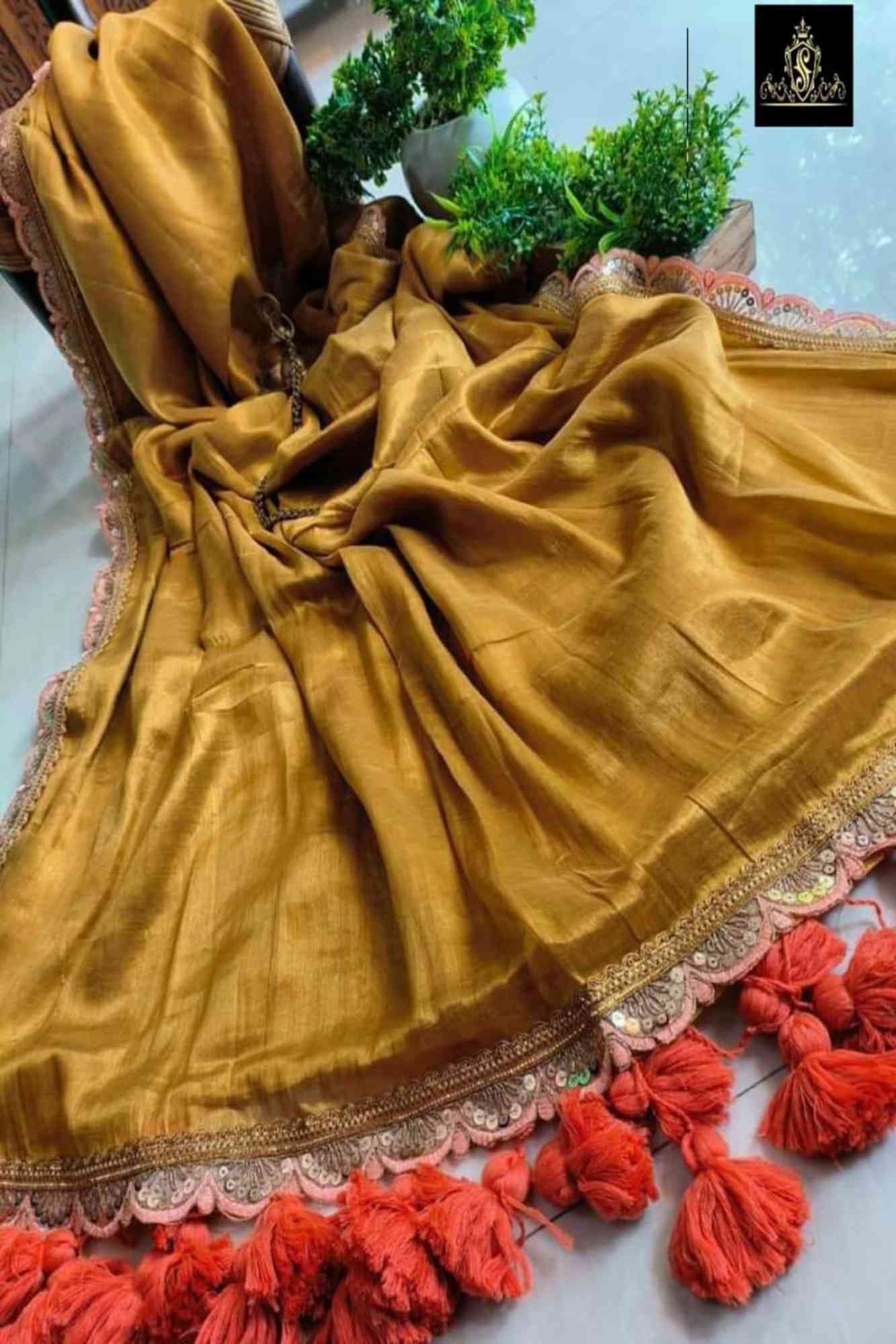 Dhoop Chaanv Tissue with Lace Border & Designer Tassel On Pallu  1 Minute Saree