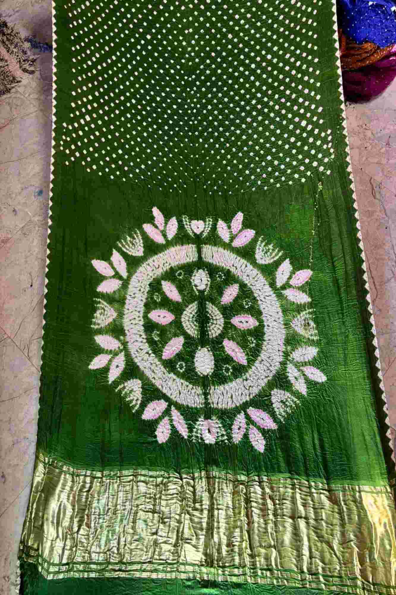 Vibrant Green Pure Modal Silk with Handmade Shibori and Bandhej Work, Japan Tissue Zari Pallu, Wrap in 1 minute saree