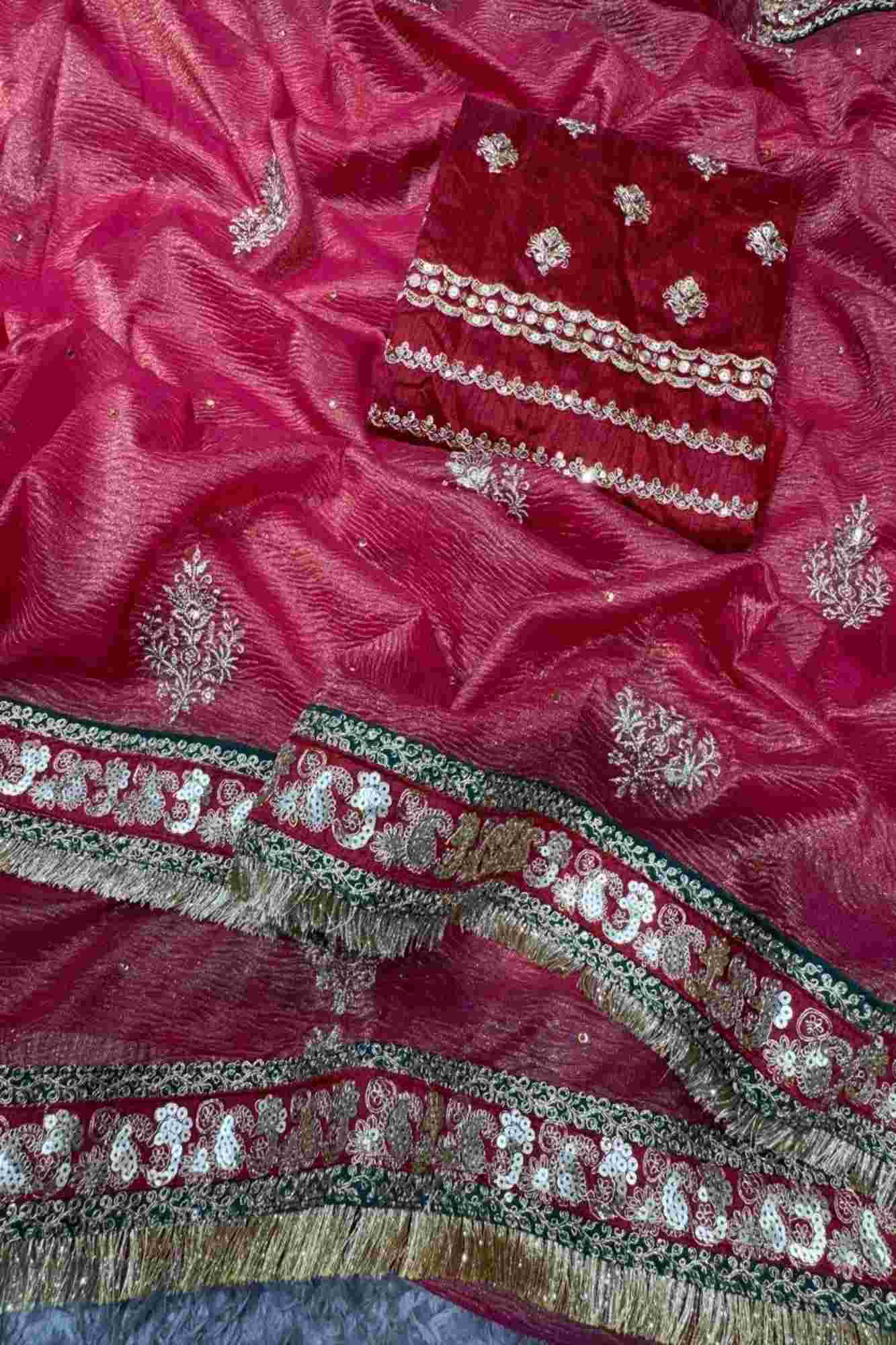 Ishita Dutta Inspired Beautiful Banarasi Crush with Sequins , Cording Embroidery & Fancy Luxe Lace Border Wrap in 1 Minute Saree