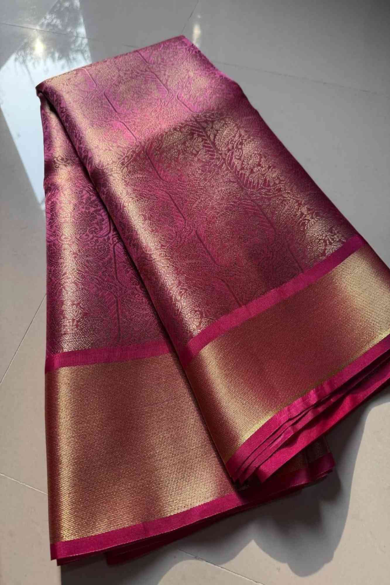 Gorgeous Banarasi Soft Tissue Silk with all over zari weaving & Opulent Embroidery Wrap in 1 Minute Saree