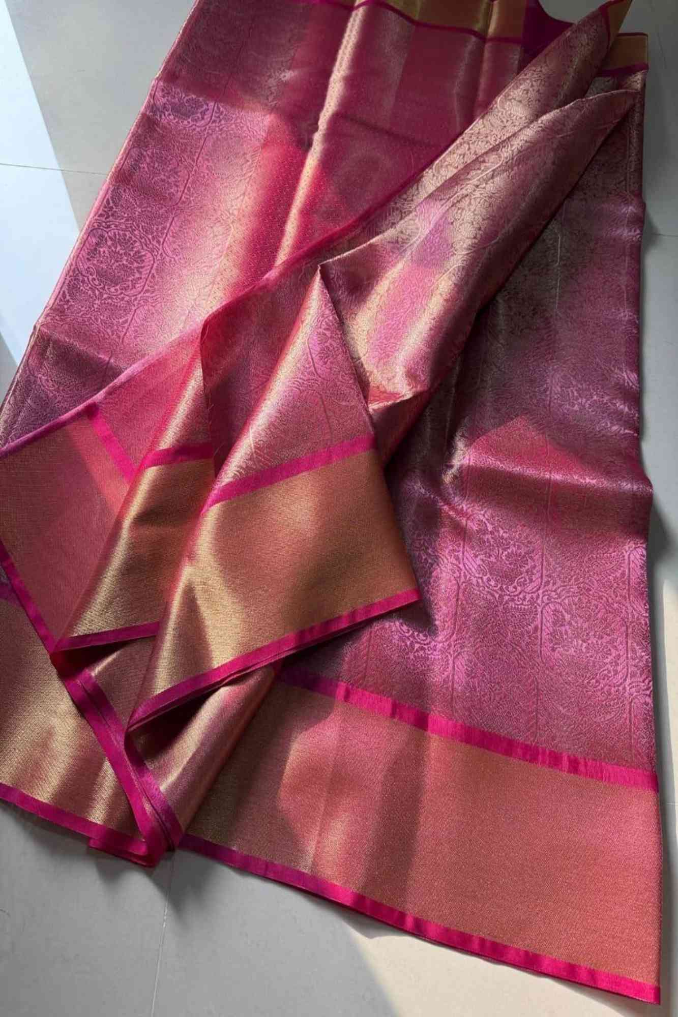 Gorgeous Banarasi Soft Tissue Silk with all over zari weaving & Opulent Embroidery Wrap in 1 Minute Saree