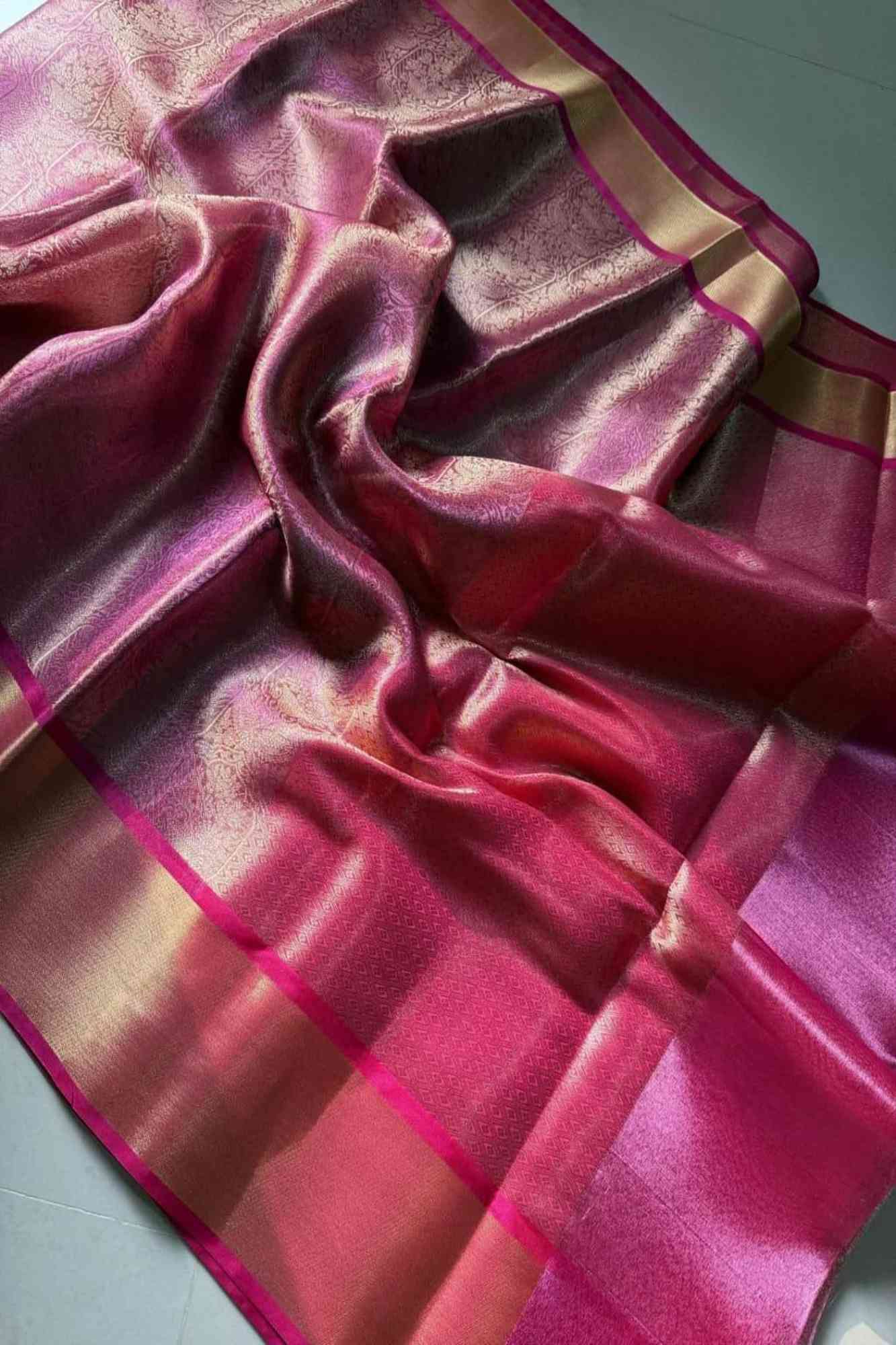 Gorgeous Banarasi Soft Tissue Silk with all over zari weaving & Opulent Embroidery Wrap in 1 Minute Saree