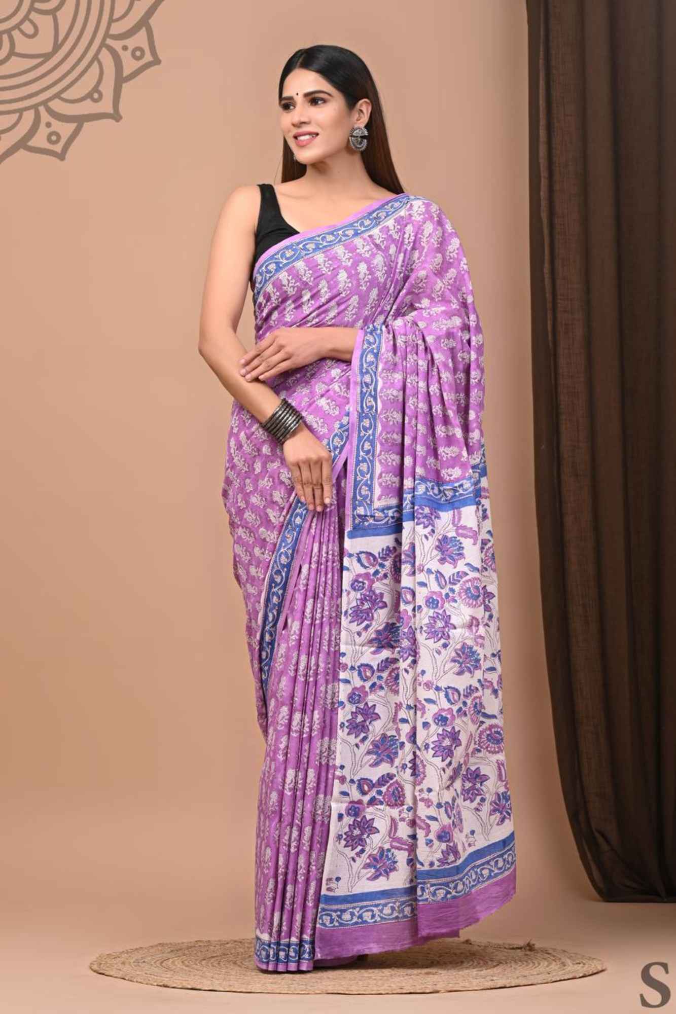 Jaipuri Sanganeri vegetable dyed mulmul ready to wear saree