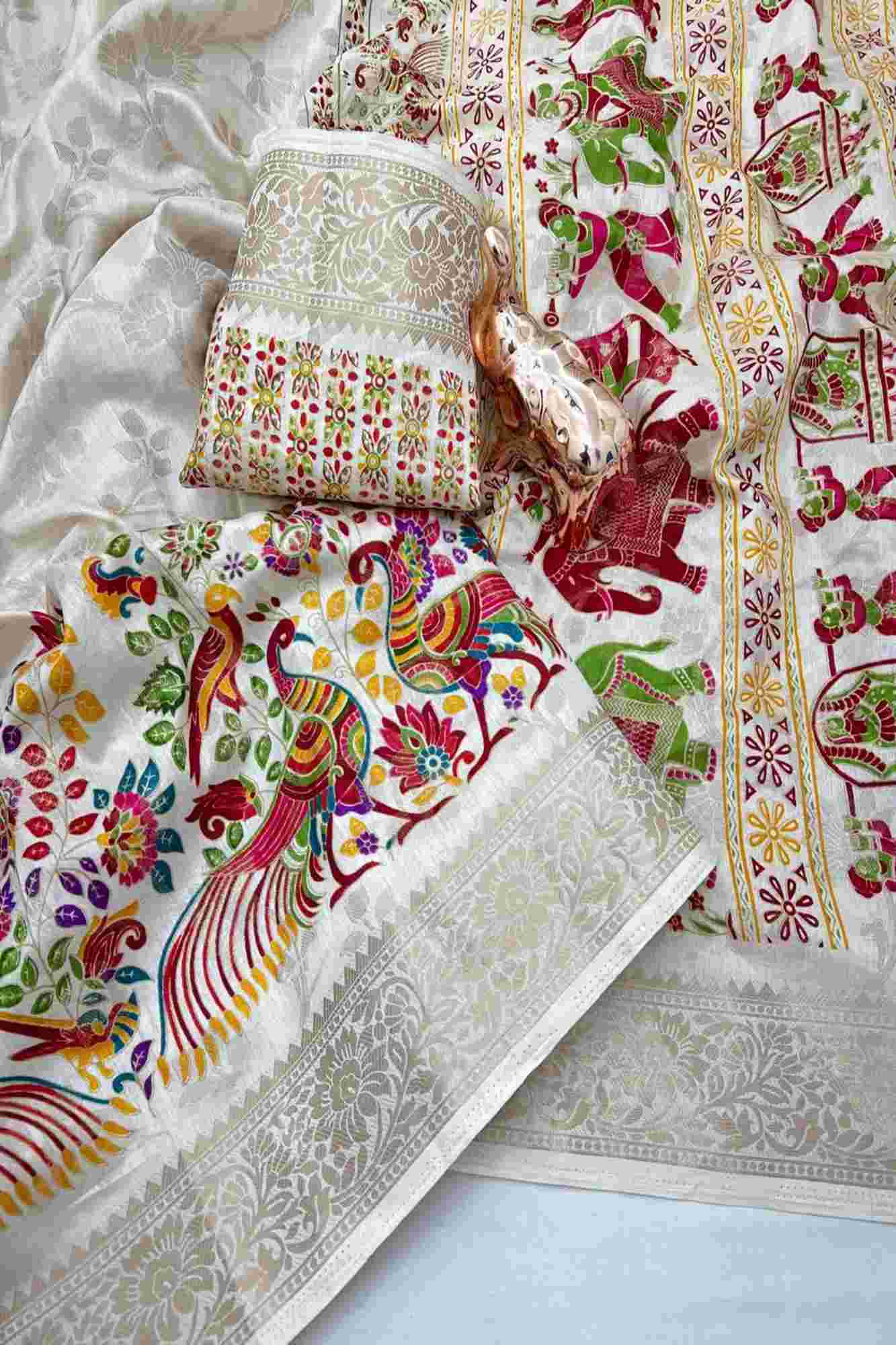 Tussar Inspired Silk with Zari Border & Heritage Motifs Ready To Wear Saree