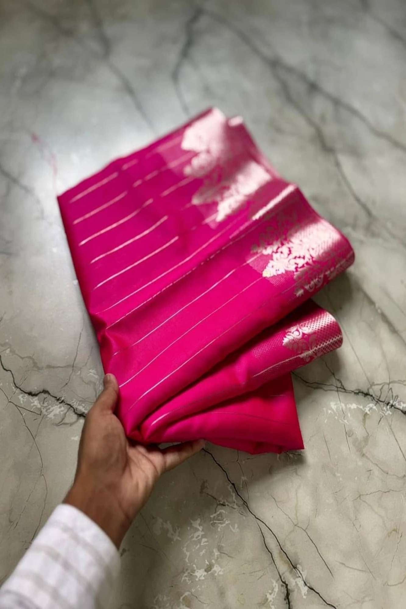 Vibrant Pink in Soft Catlon Silk with Zari Detailing Ready To Wear Saree