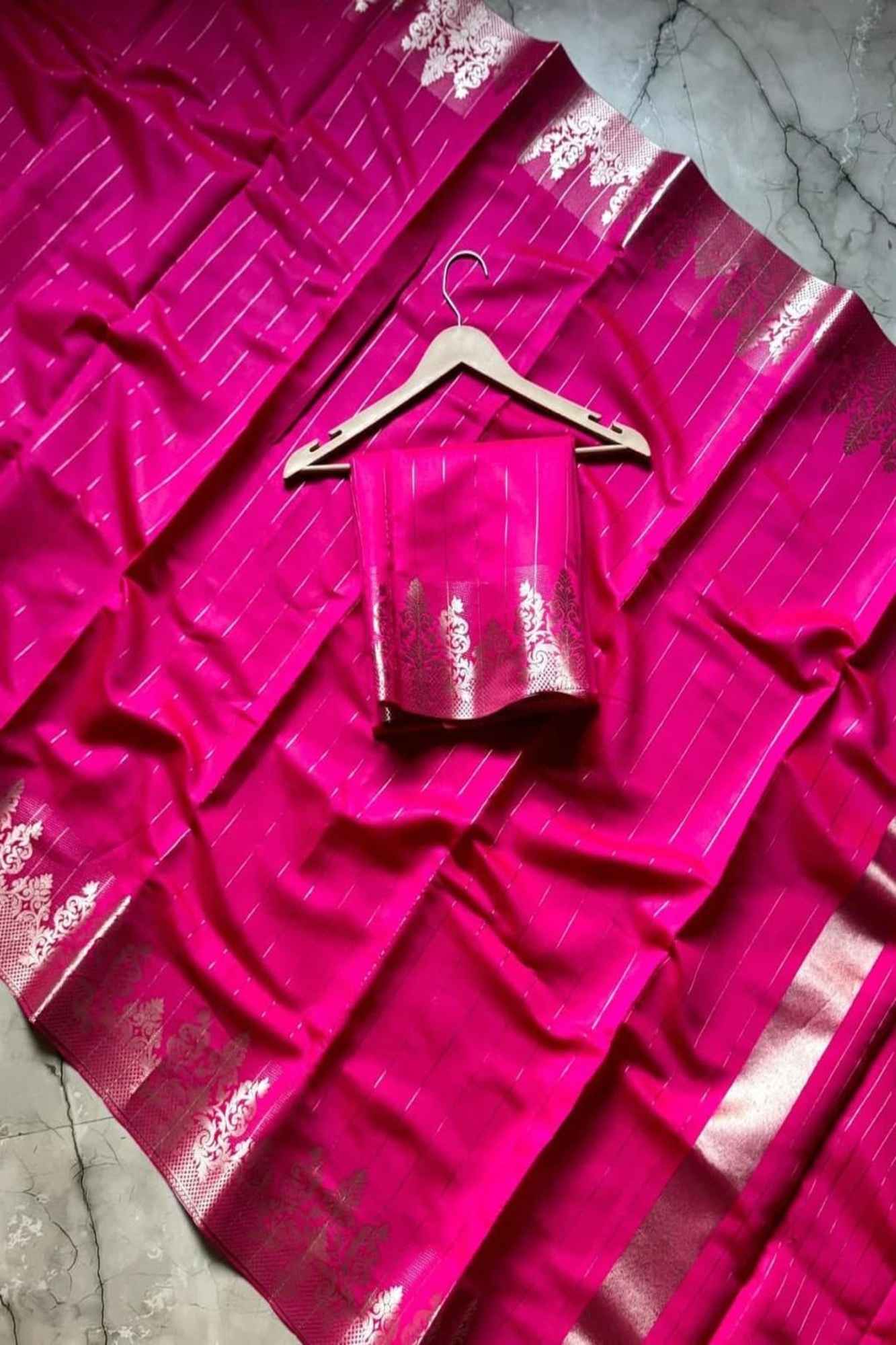 Vibrant Pink in Soft Catlon Silk with Zari Detailing Ready To Wear Saree