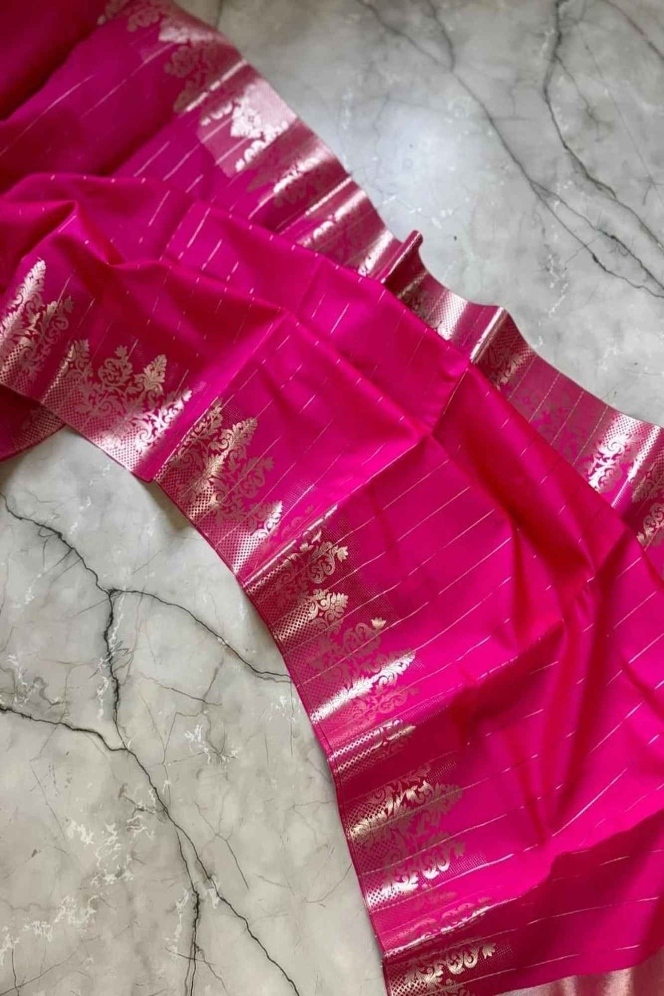 Vibrant Pink in Soft Catlon Silk with Zari Detailing Ready To Wear Saree