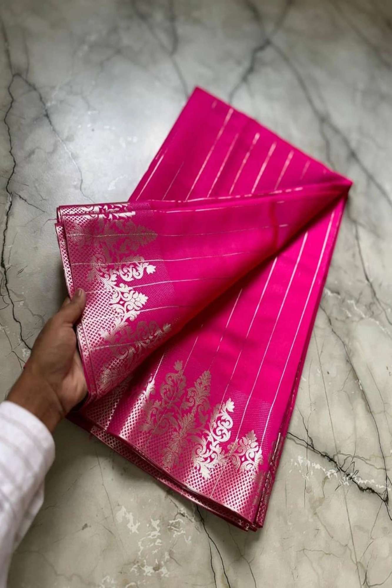 Vibrant Pink in Soft Catlon Silk with Zari Detailing Ready To Wear Saree