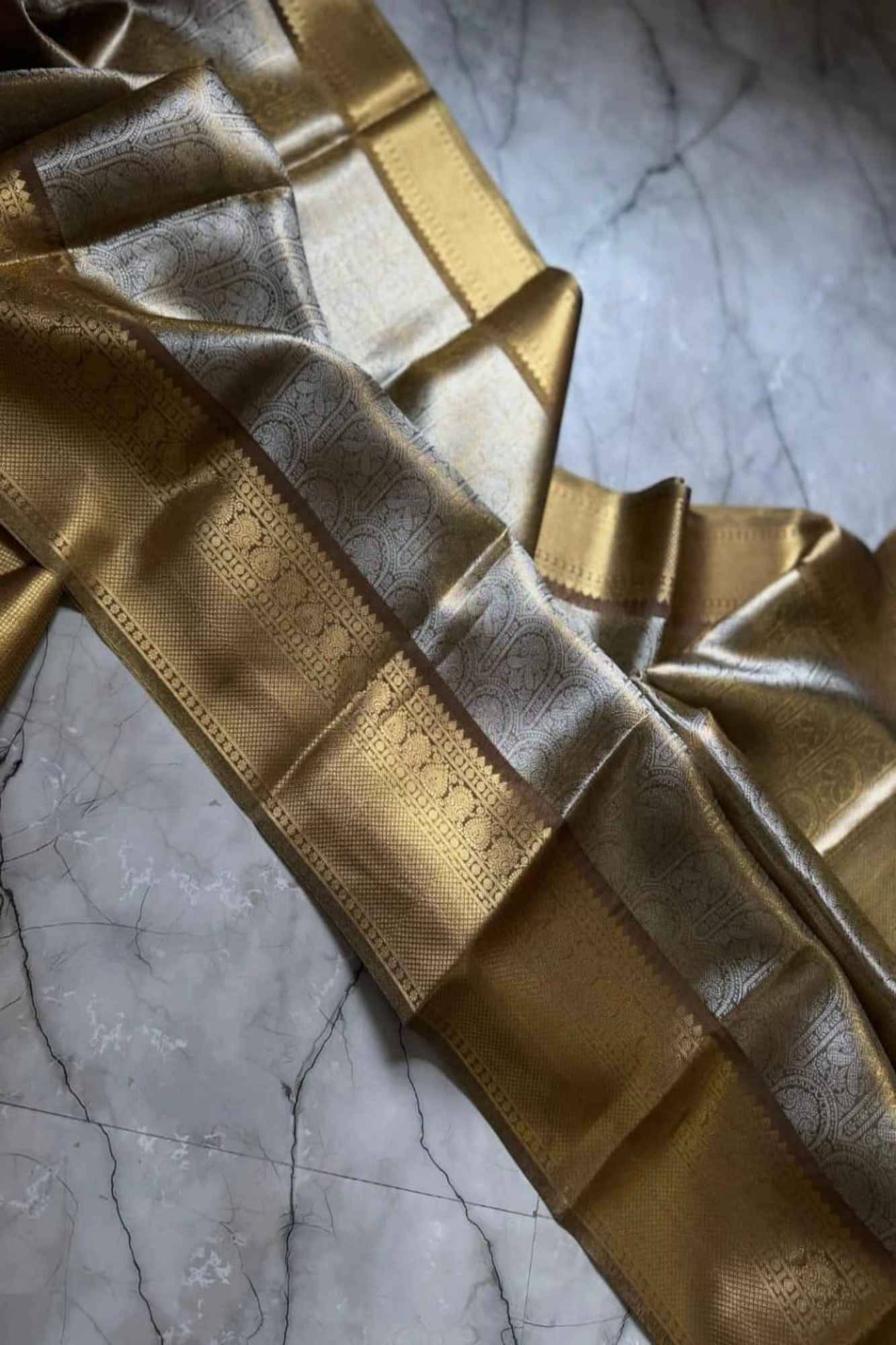 Soft Tissue Silk with Banarasi Motifs & Golden Zari Border Ready To Wear Saree