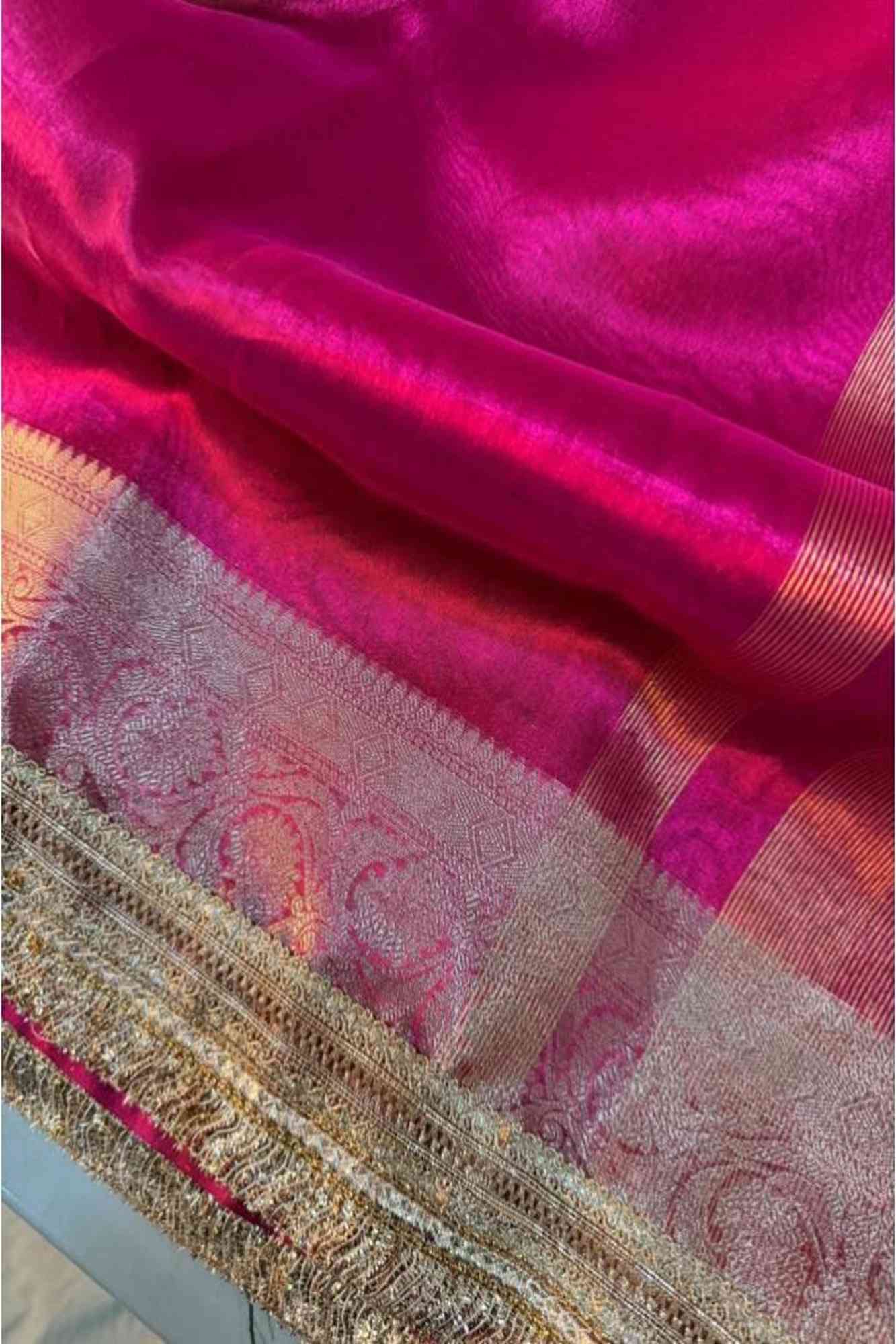 Banarasi-Inspired Tissue Silk with Intricate Zari Weaving Ready To Wear Saree