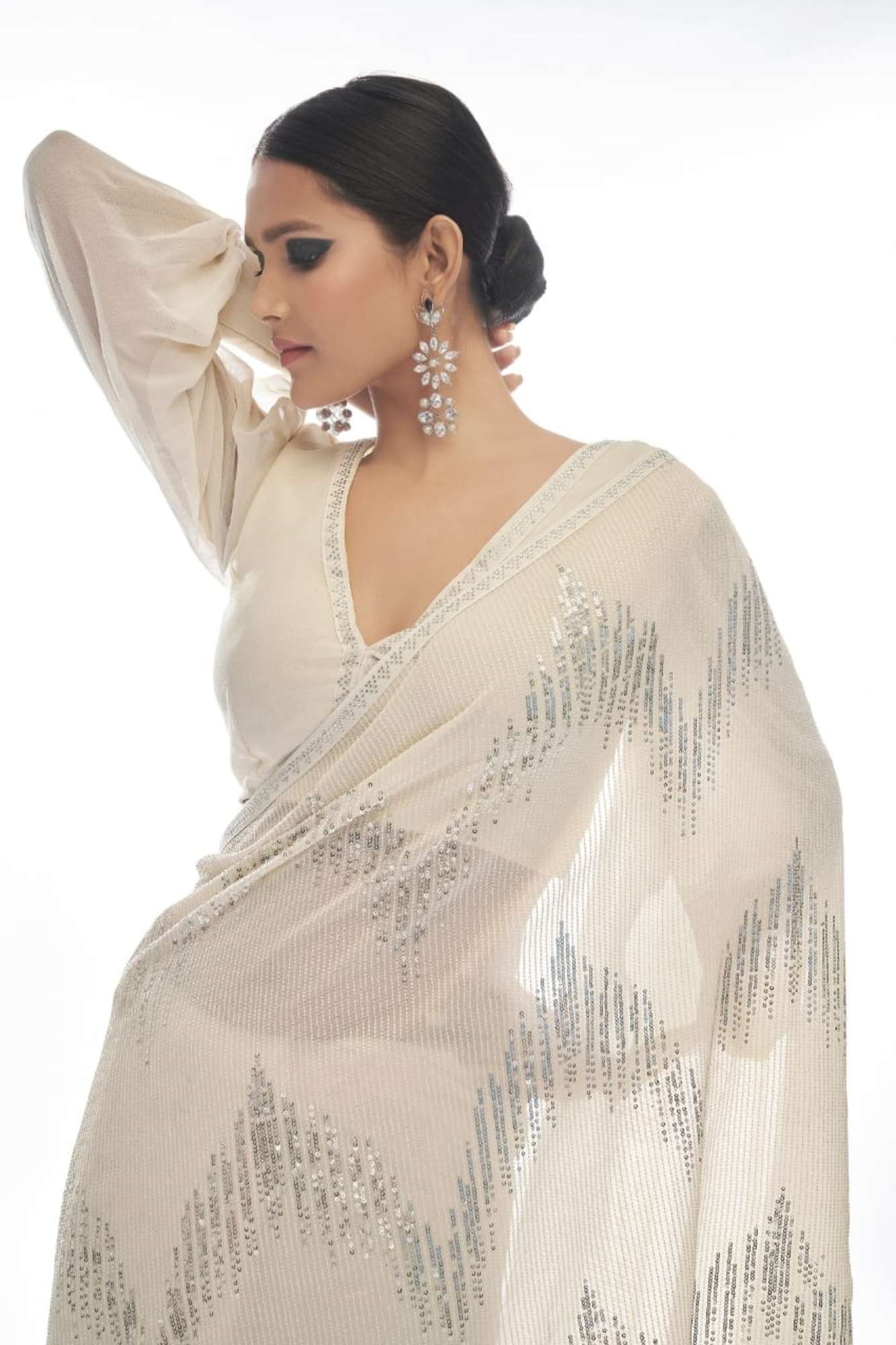 Ivory Sequin Dream in Georgette Ready To Wear Saree