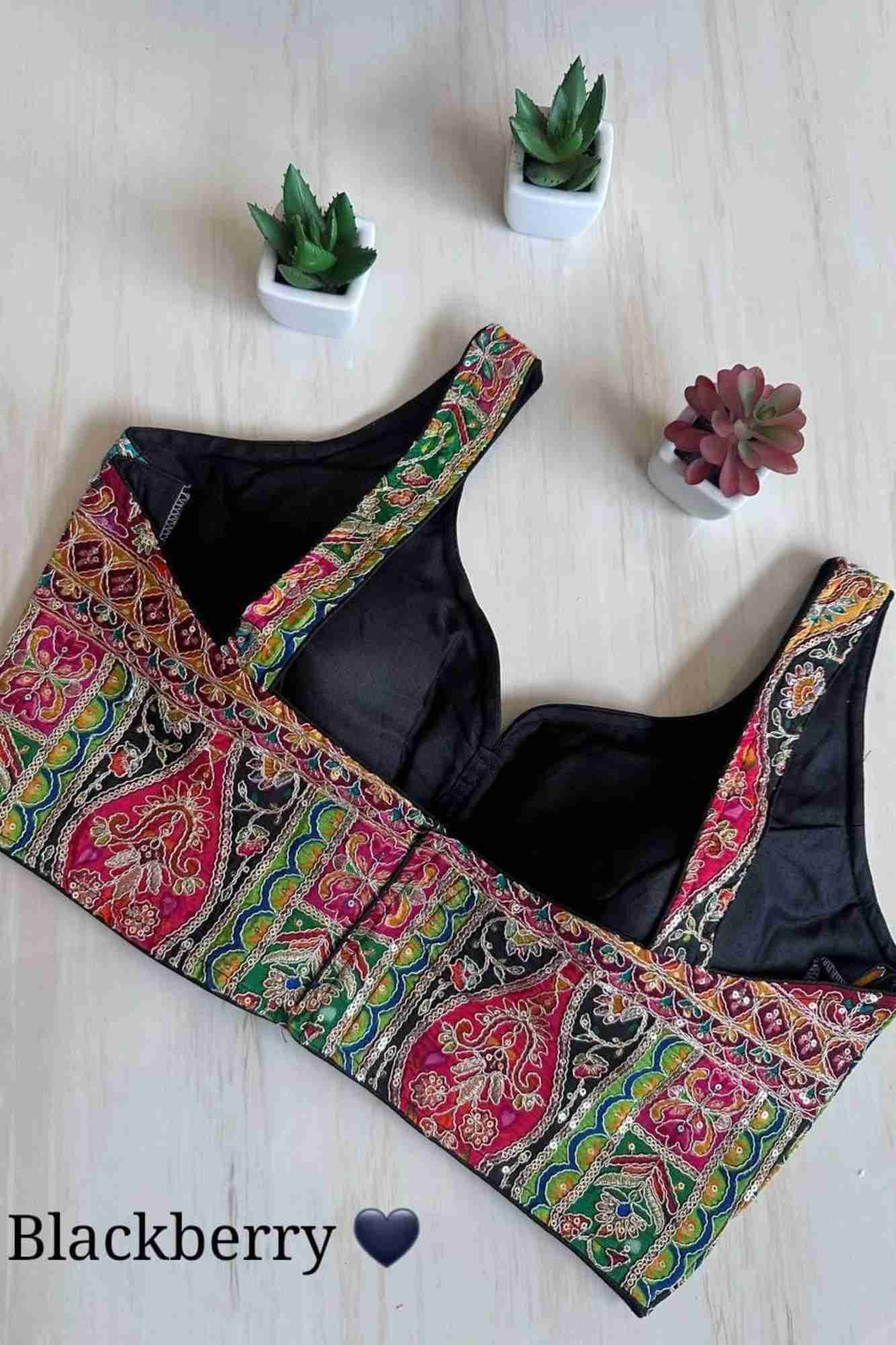 Multi-Color Panel Sleeveless Natural Crepe Blouse with Back Open Ready To Wear Blouse