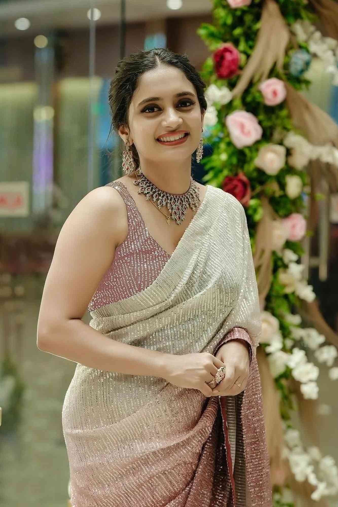 Georgette with 3MM Rainbow Sequin Embroidery Ready To Wear Saree