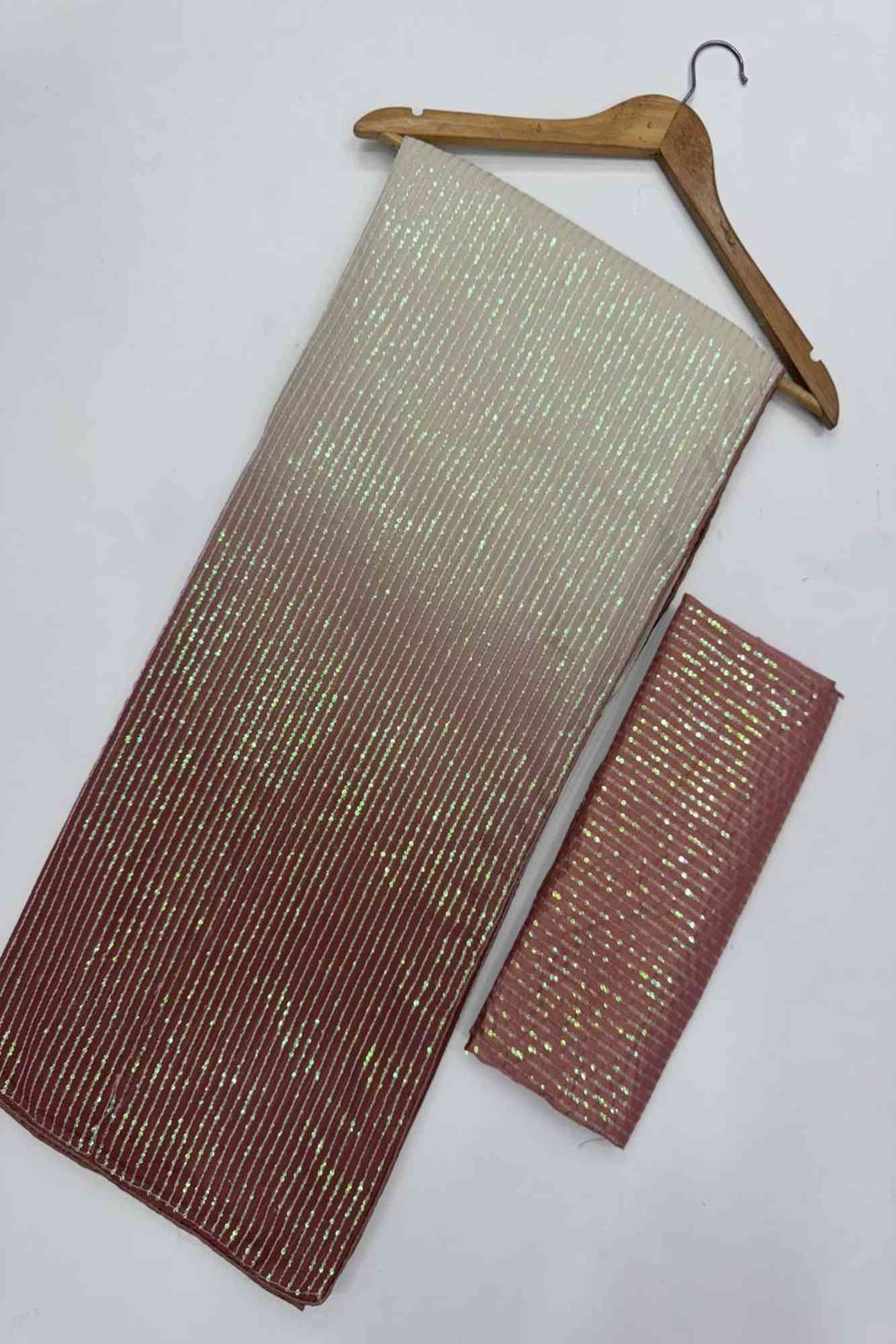 Georgette with 3MM Rainbow Sequin Embroidery Ready To Wear Saree