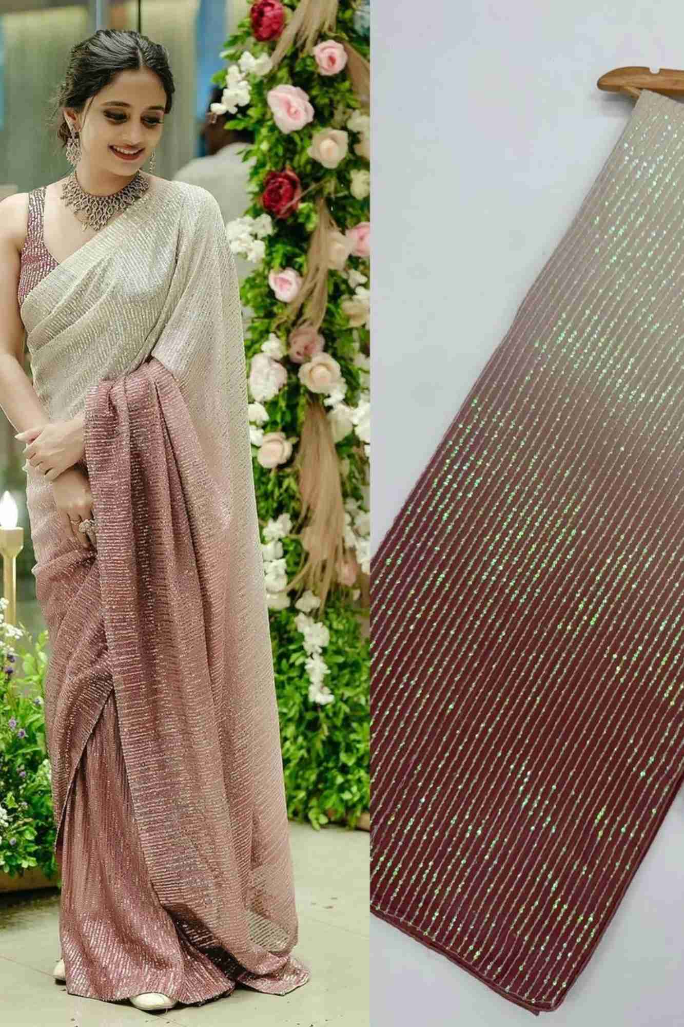 Georgette with 3MM Rainbow Sequin Embroidery Ready To Wear Saree
